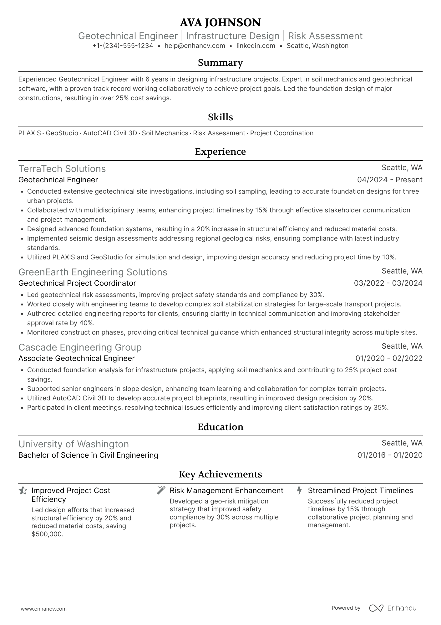 Geotechnical Engineering Resume Example