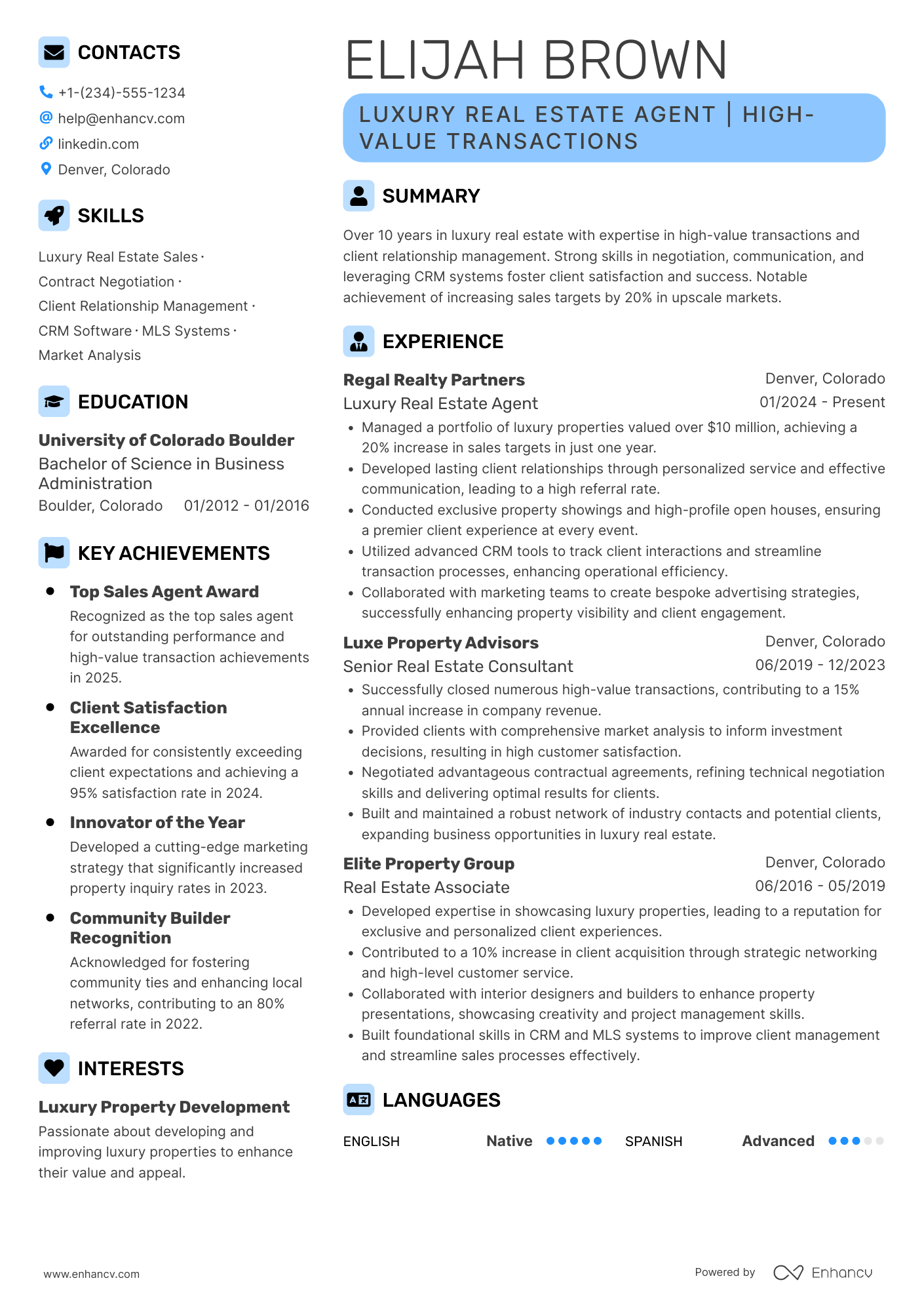 Luxury Real Estate Agent Resume Example