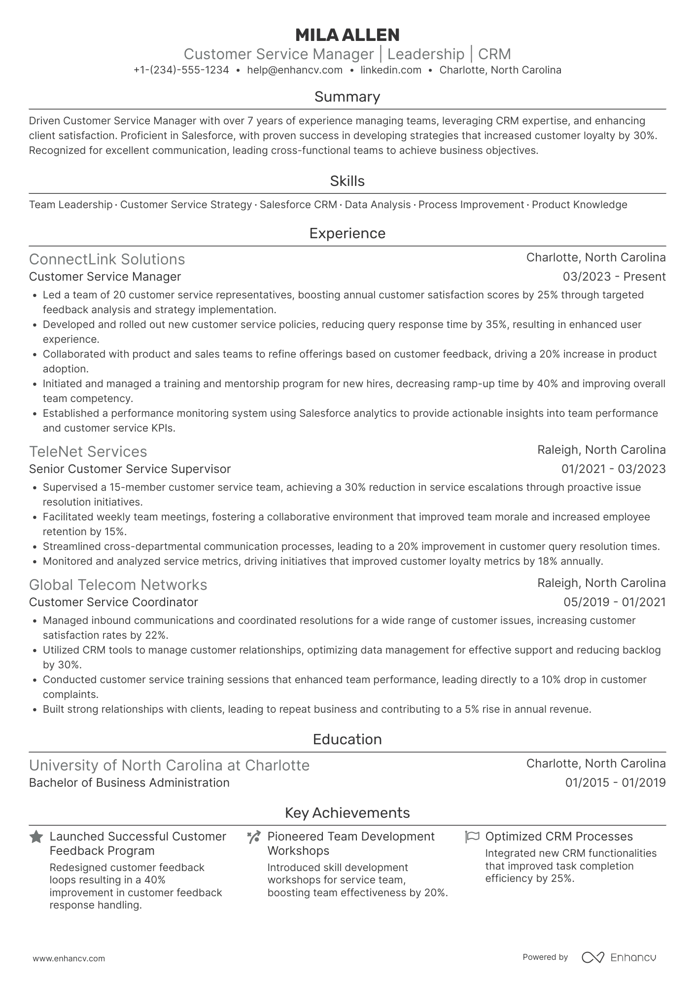 Customer Service Manager Resume Example