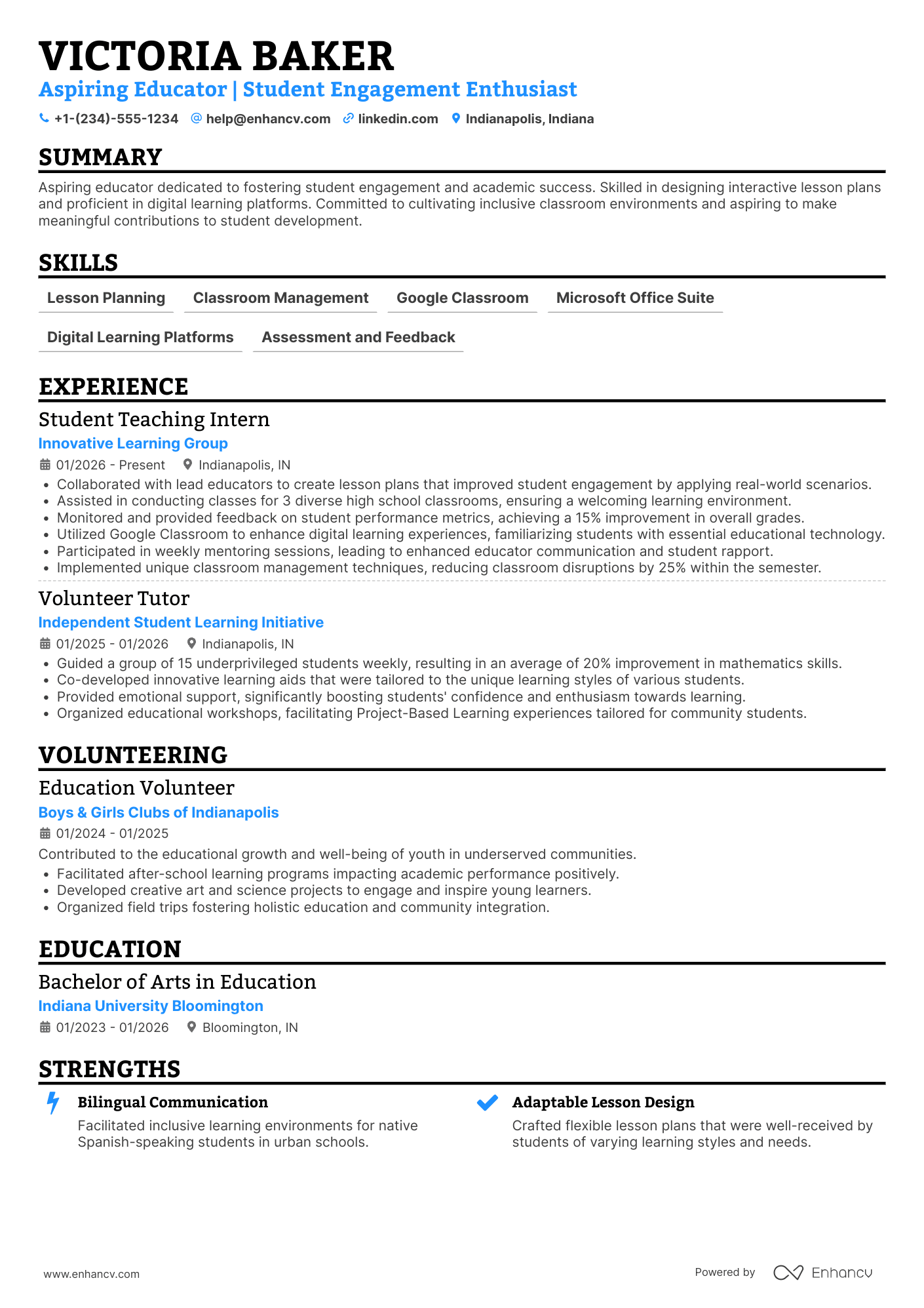 High School Student Teacher Resume Example