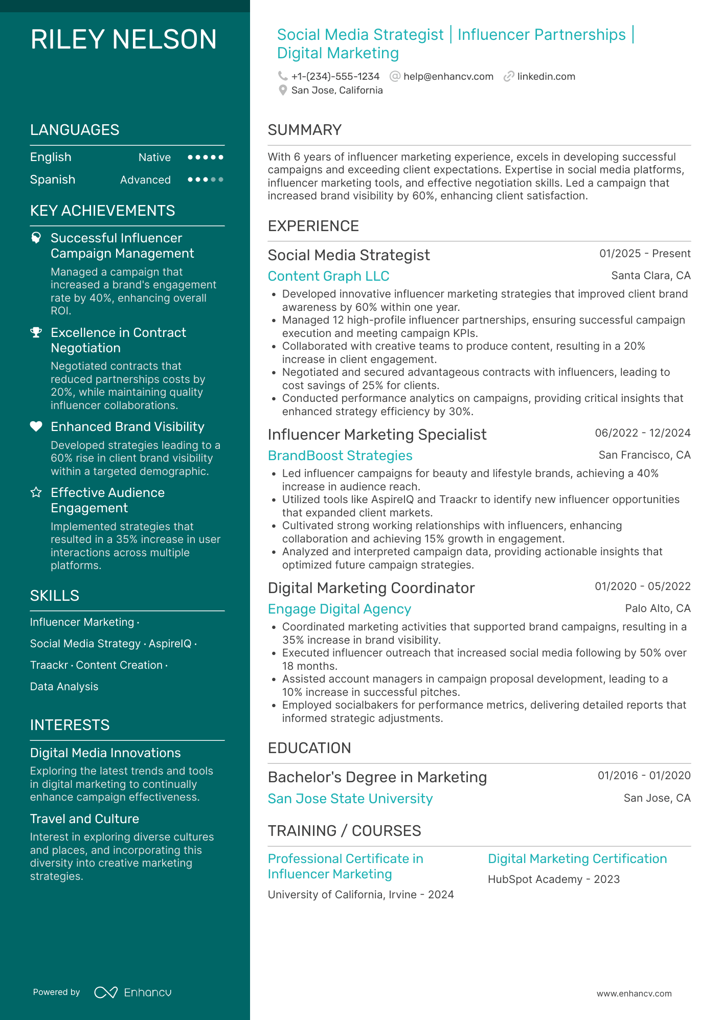 Social Media Influencer Consultant Resume Example
