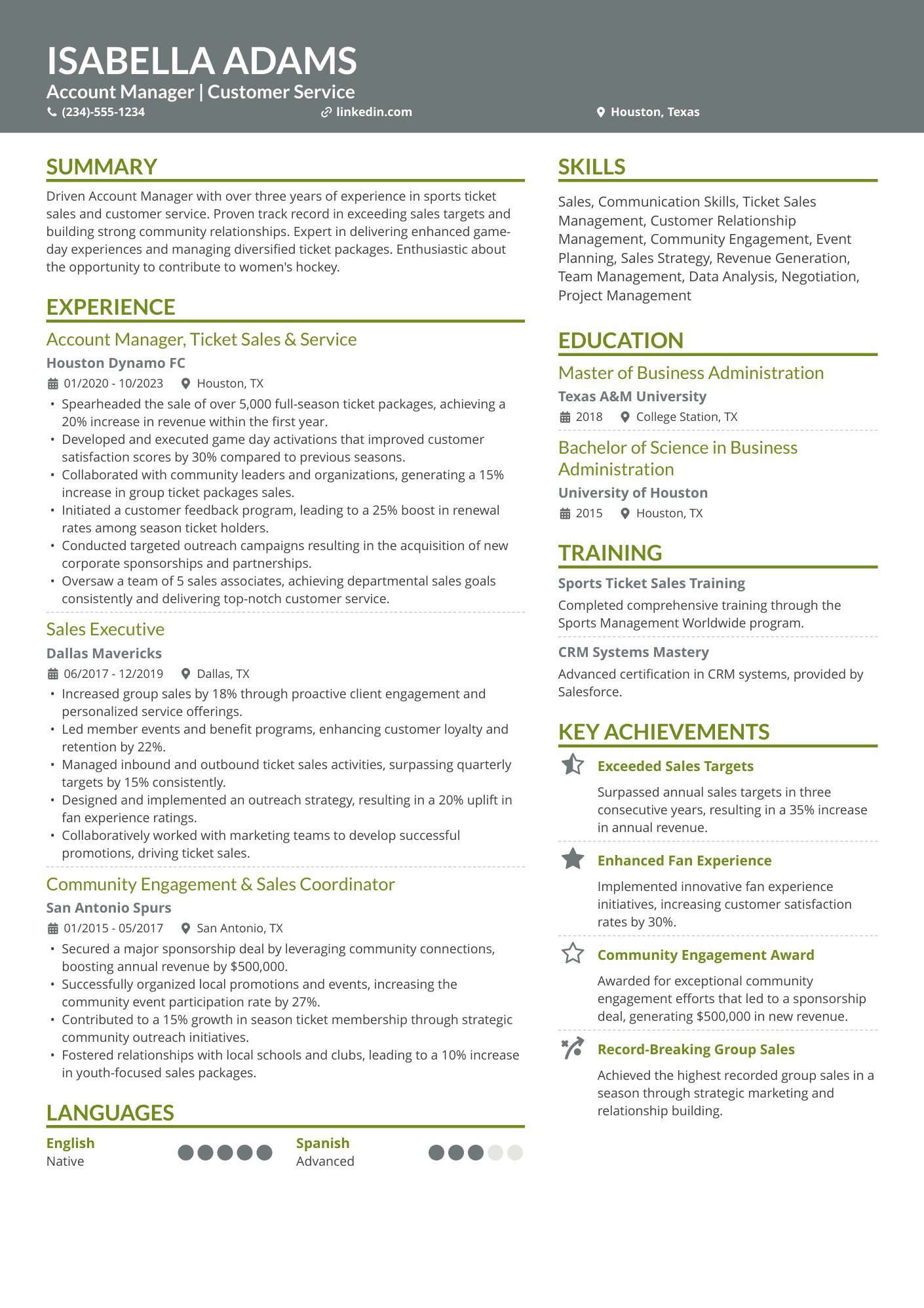 Key Account Sales Manager Resume Example