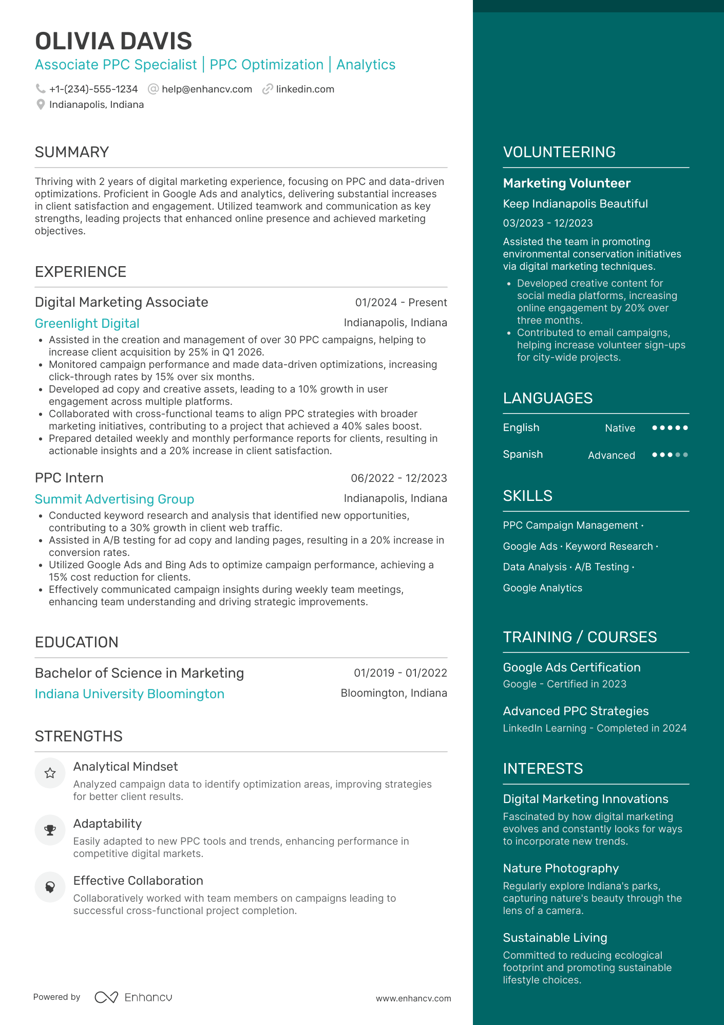 Associate PPC Specialist Resume Example