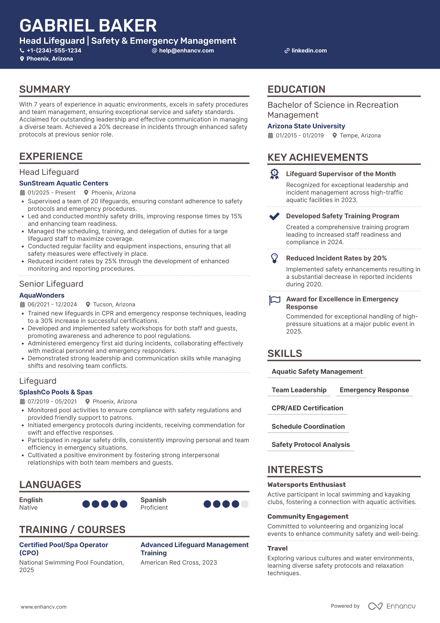 Head Lifeguard Resume Example