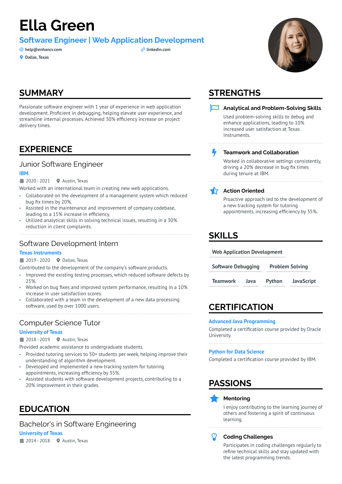 Junior Software Engineer Resume Example
