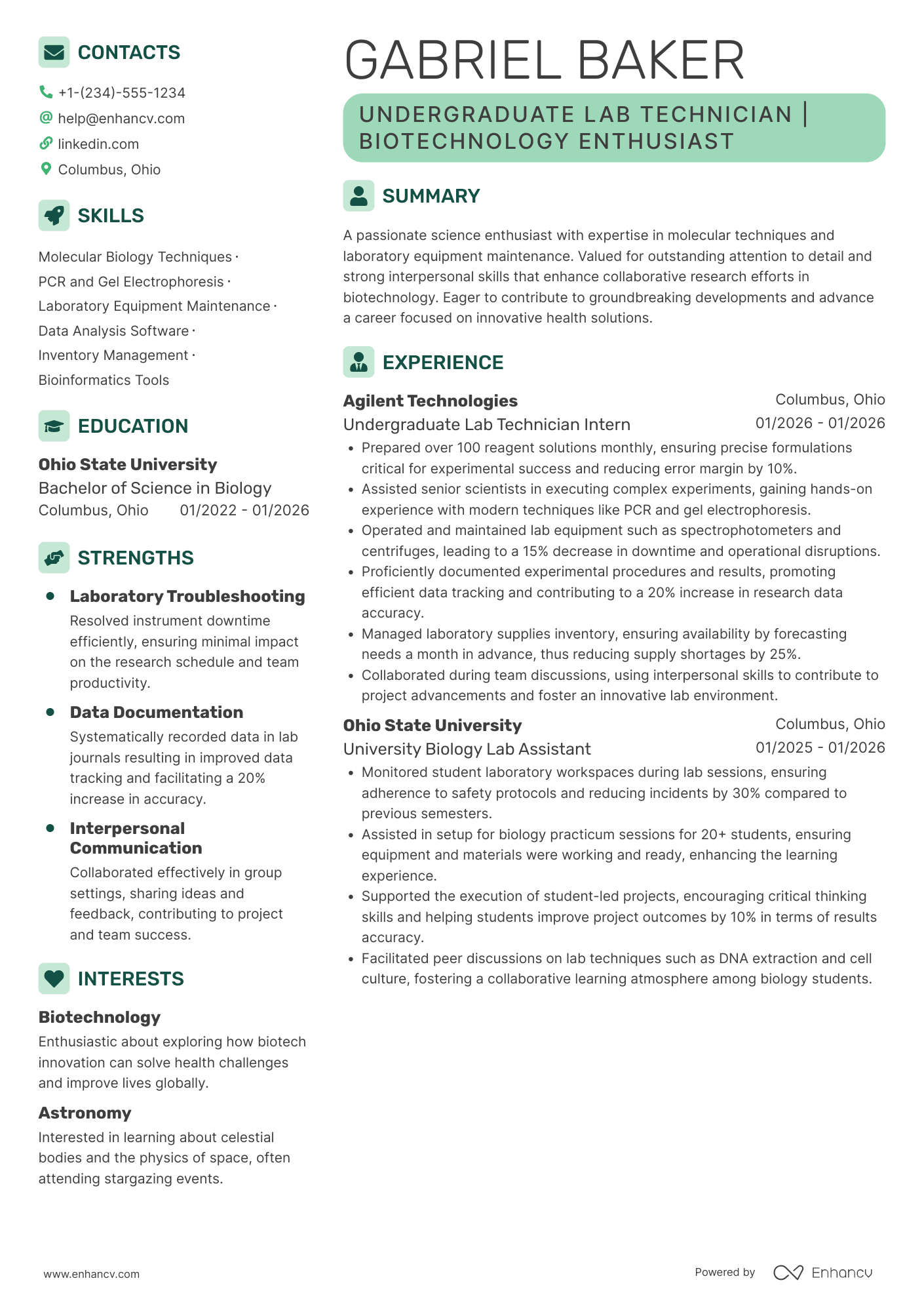 Undergraduate Lab Technician Resume Example