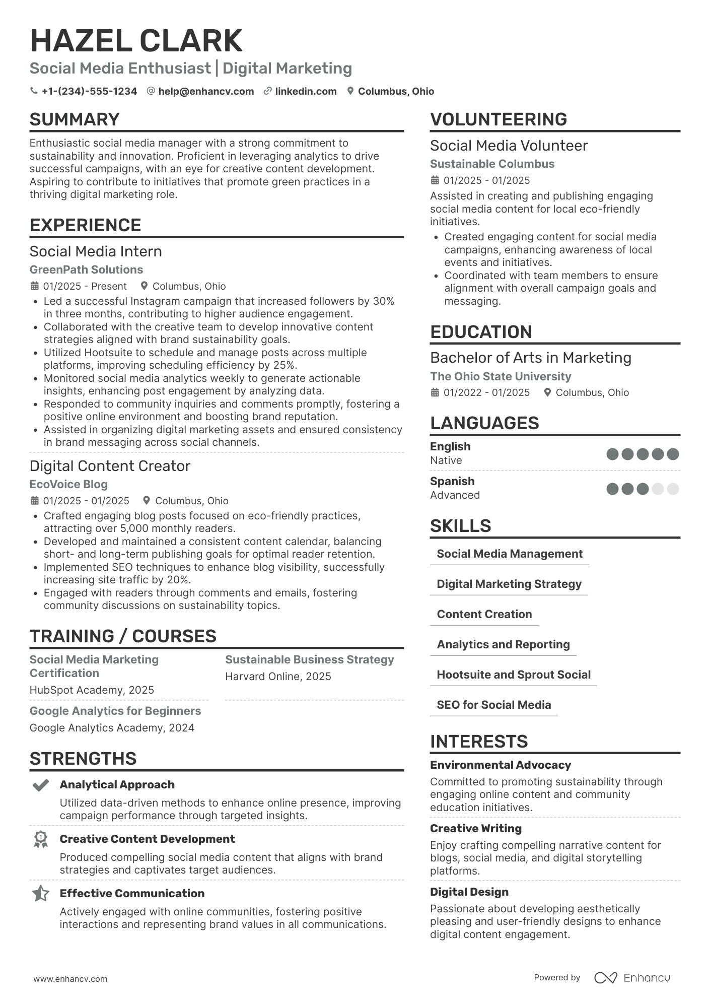 Entry Level Social Media Manager Resume Example