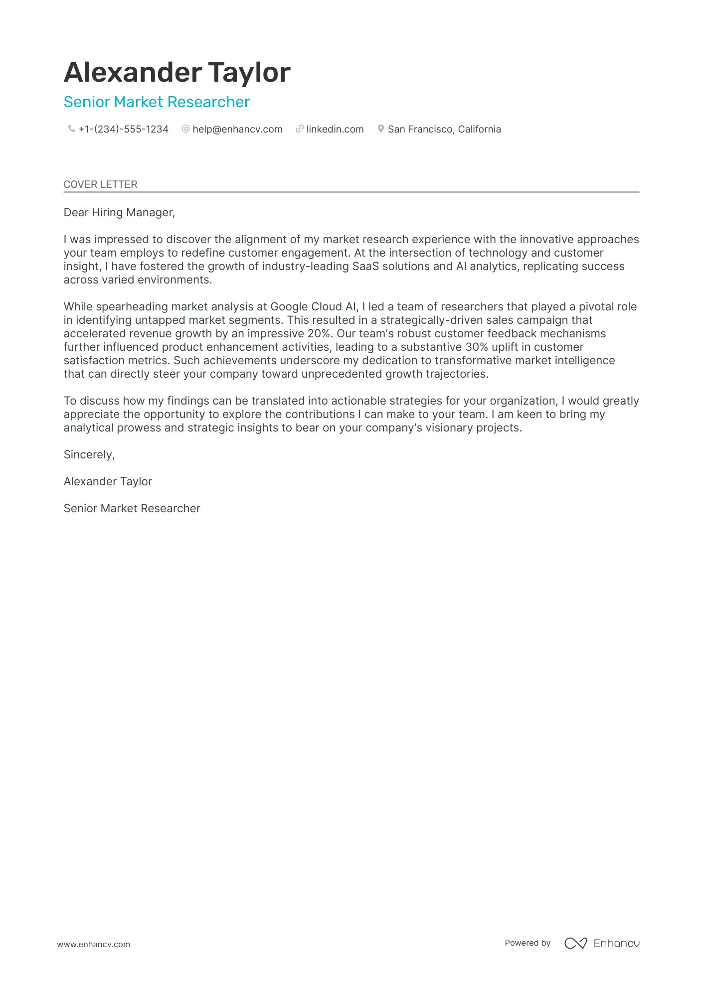 Market Researcher Resume Example