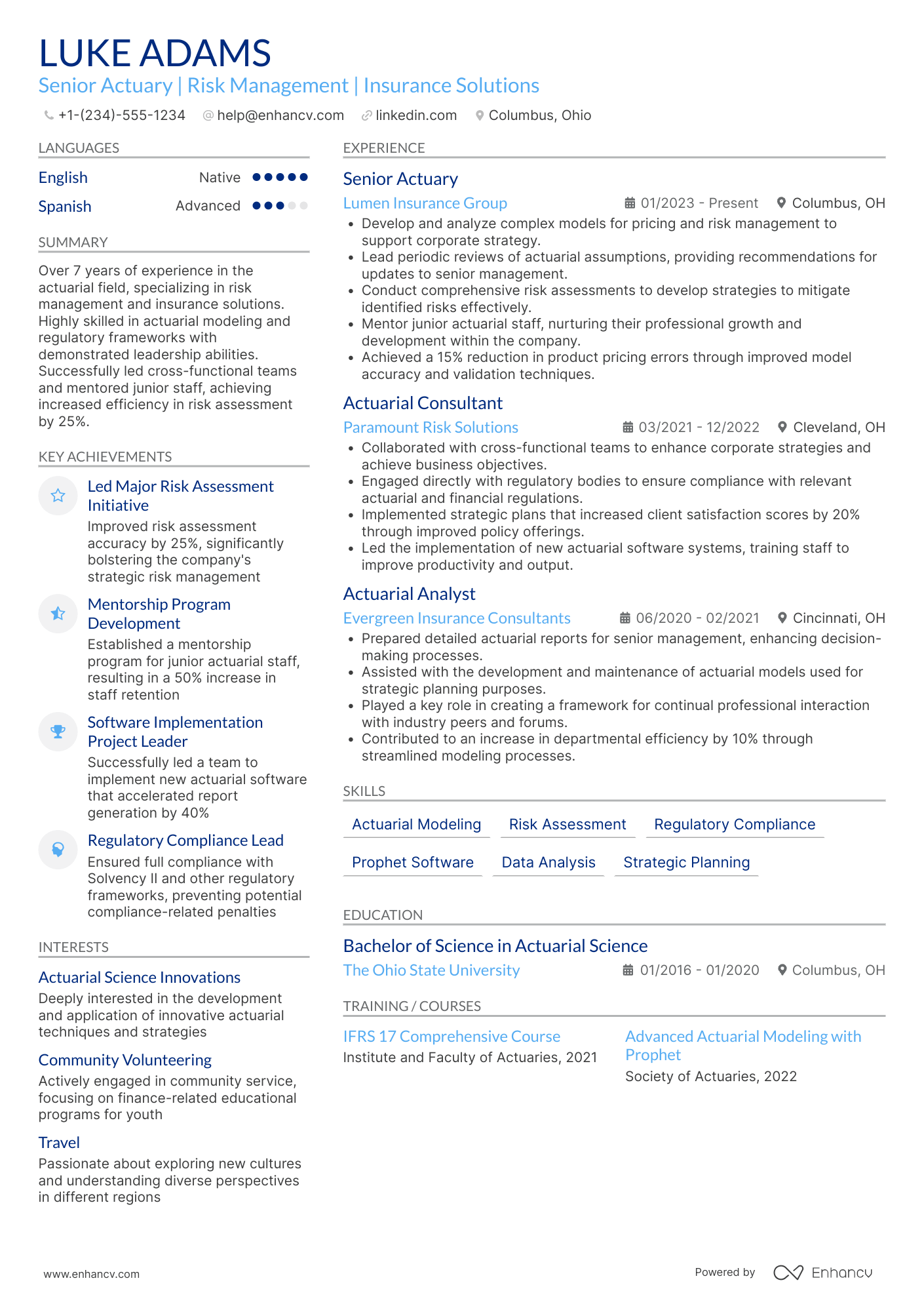 Senior Actuary Resume Example