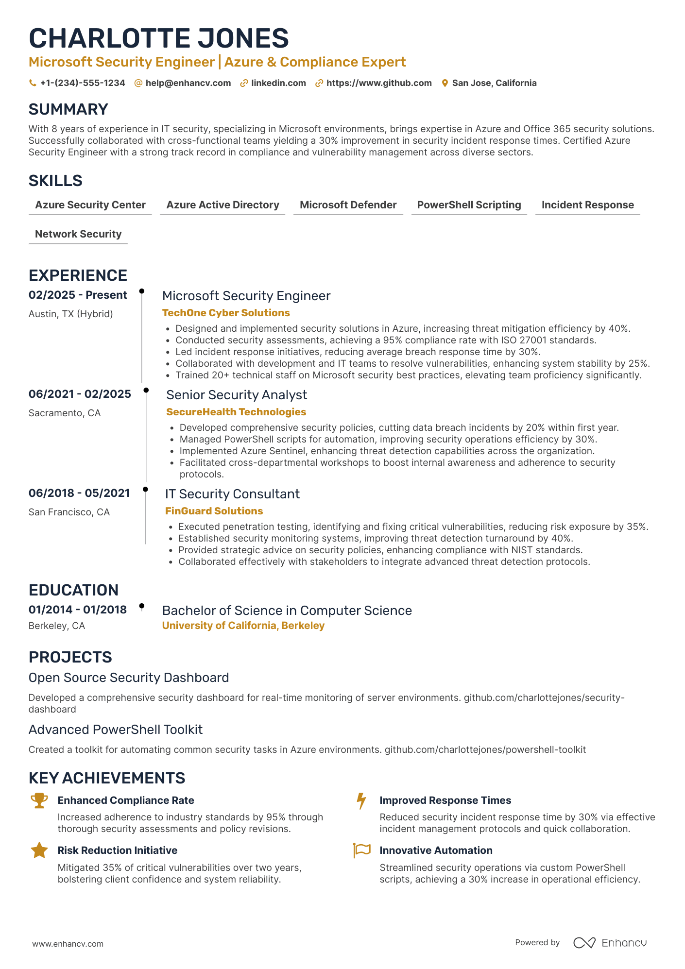 Microsoft Security Engineer Resume Example