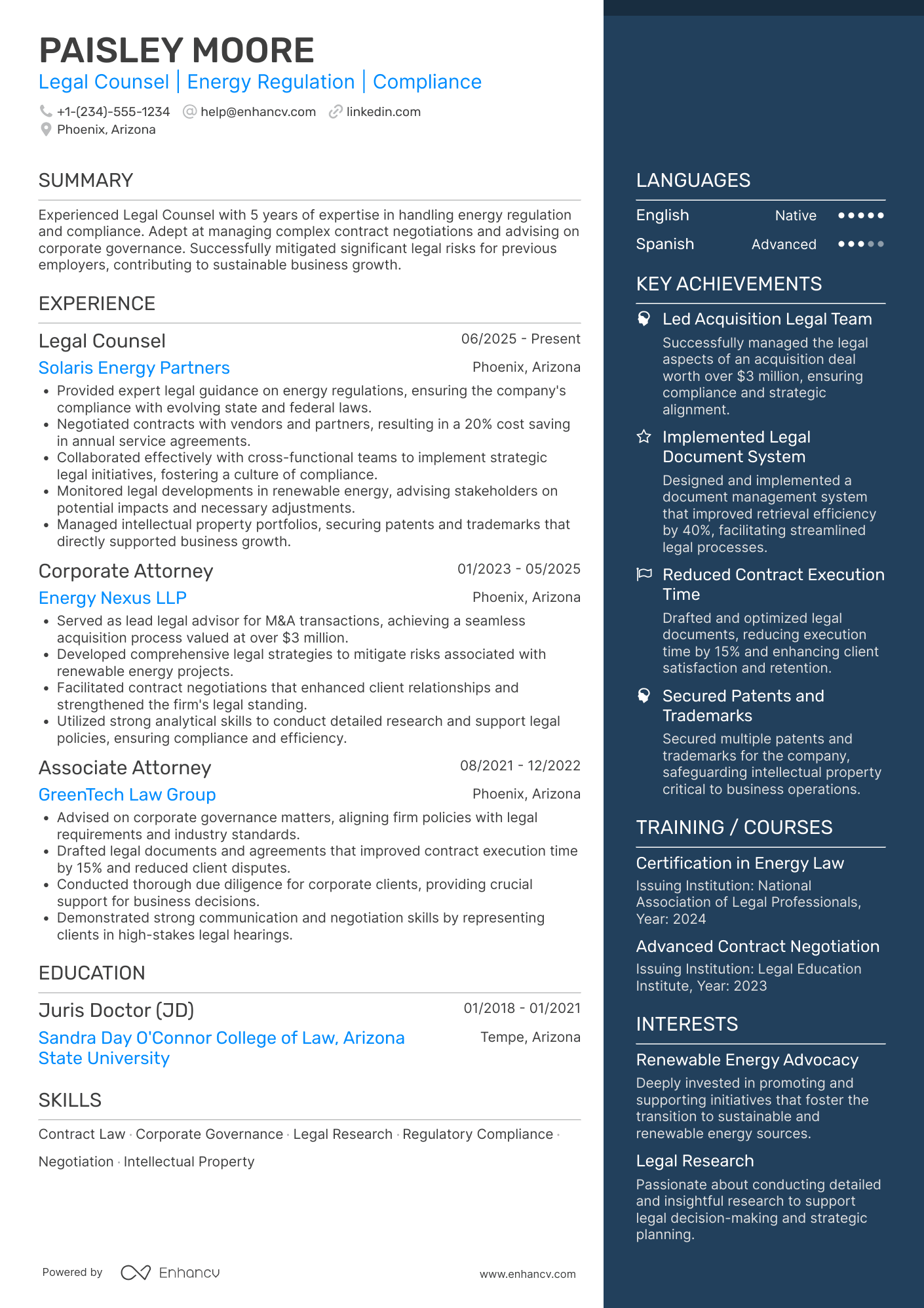 Counsel Resume Example