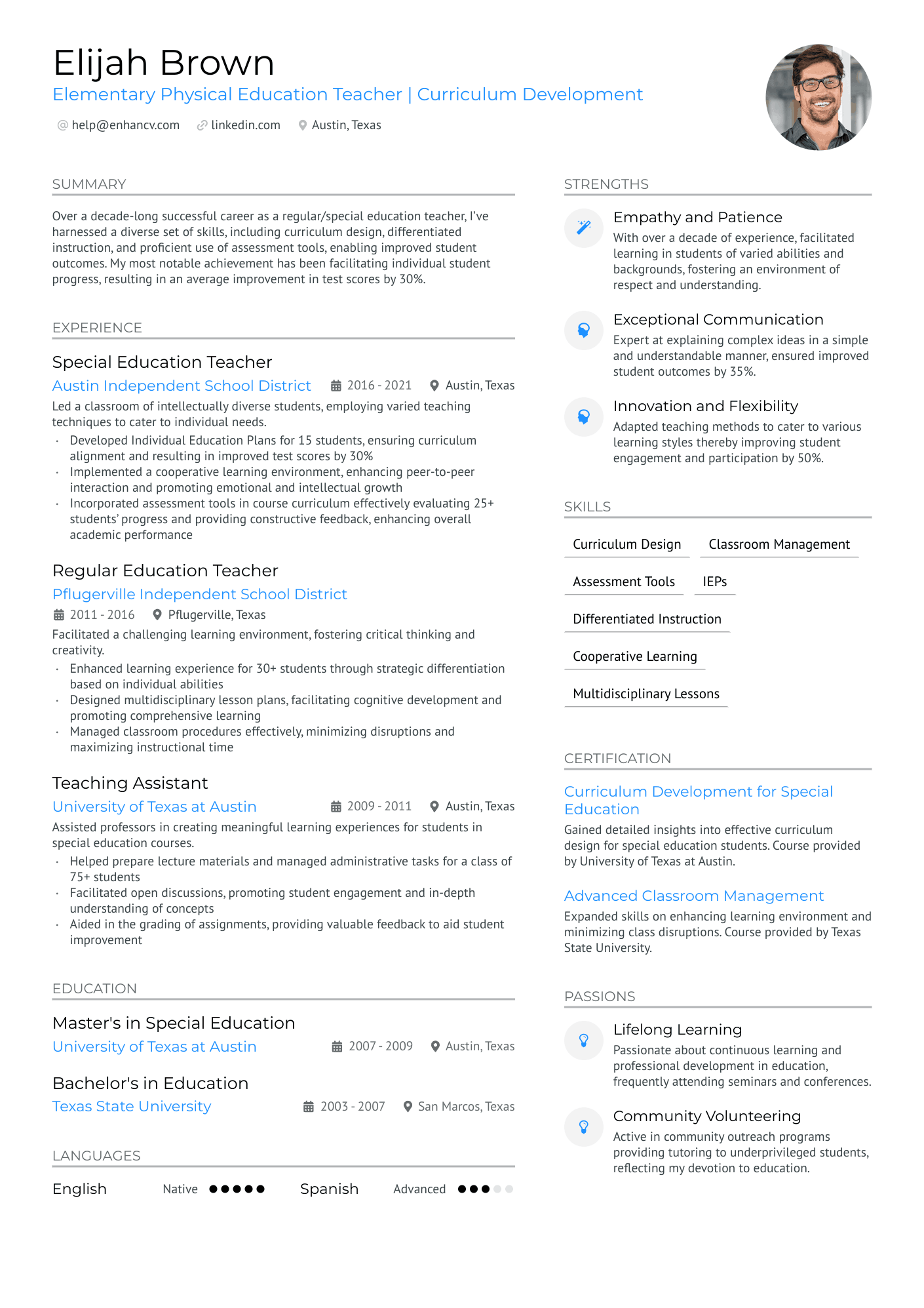 Elementary Physical Education Teacher Resume Example