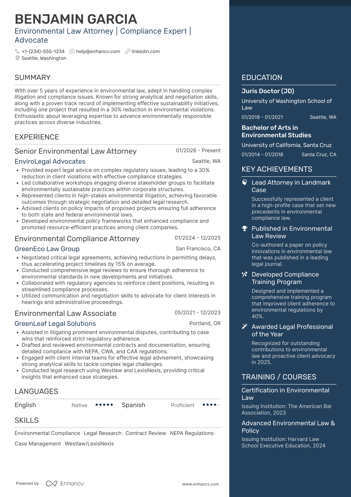 Environmental Law Attorney Resume Example