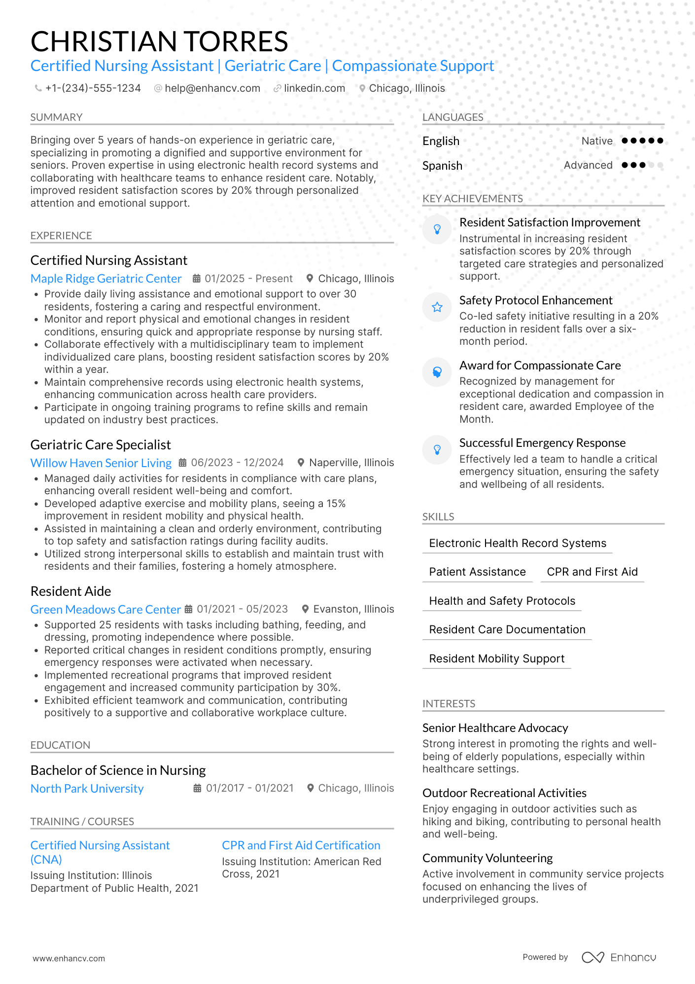 Geriatric Nursing Assistant Resume Example
