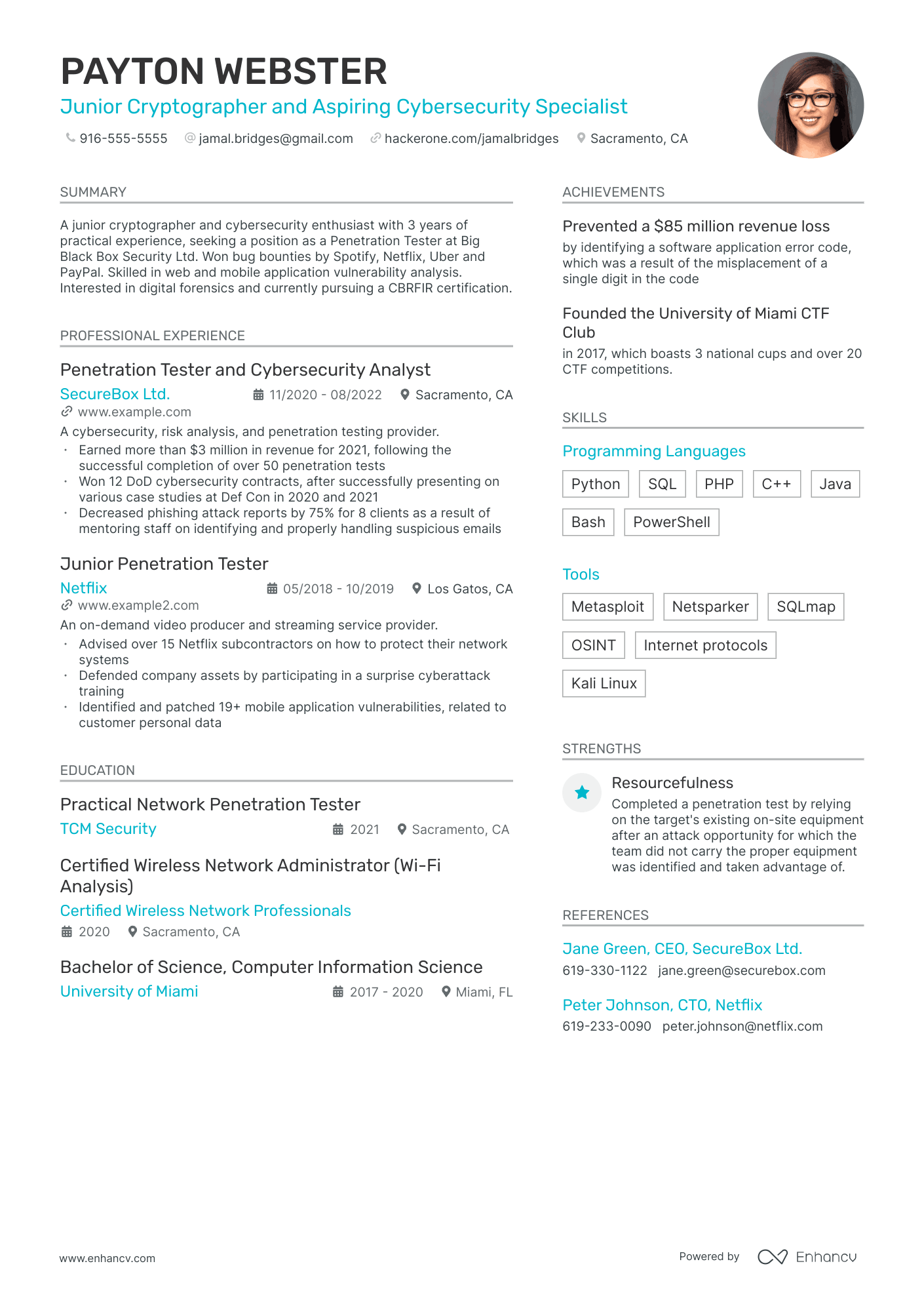 Penetration Tester Resume Example