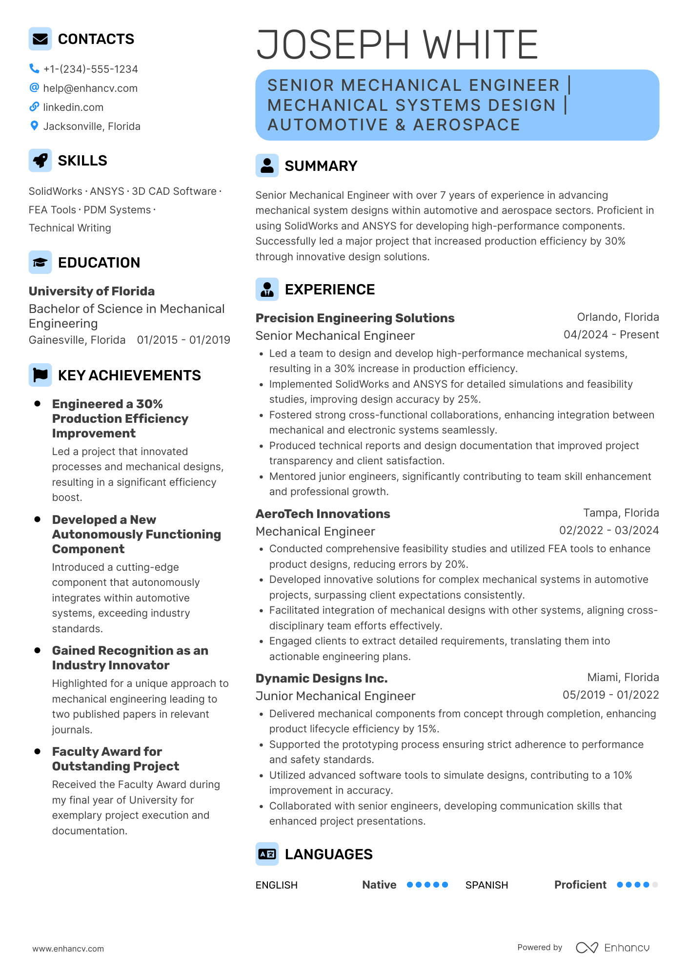 Senior Mechanical Engineer Resume Example