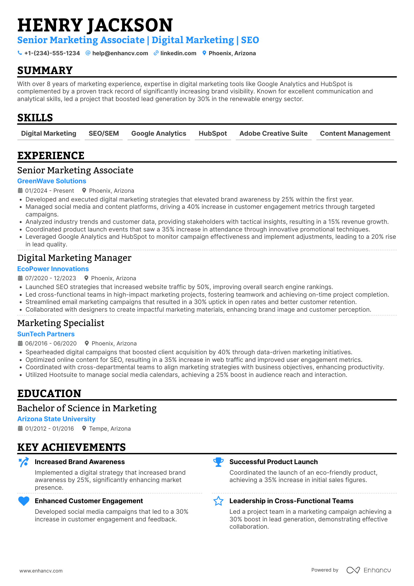 Senior Marketing Associate Resume Example