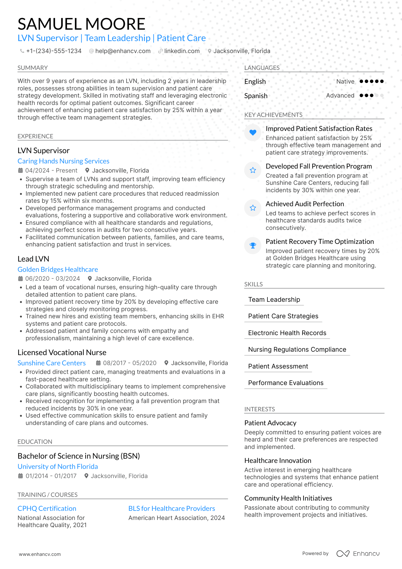 LVN Supervisor Resume Example