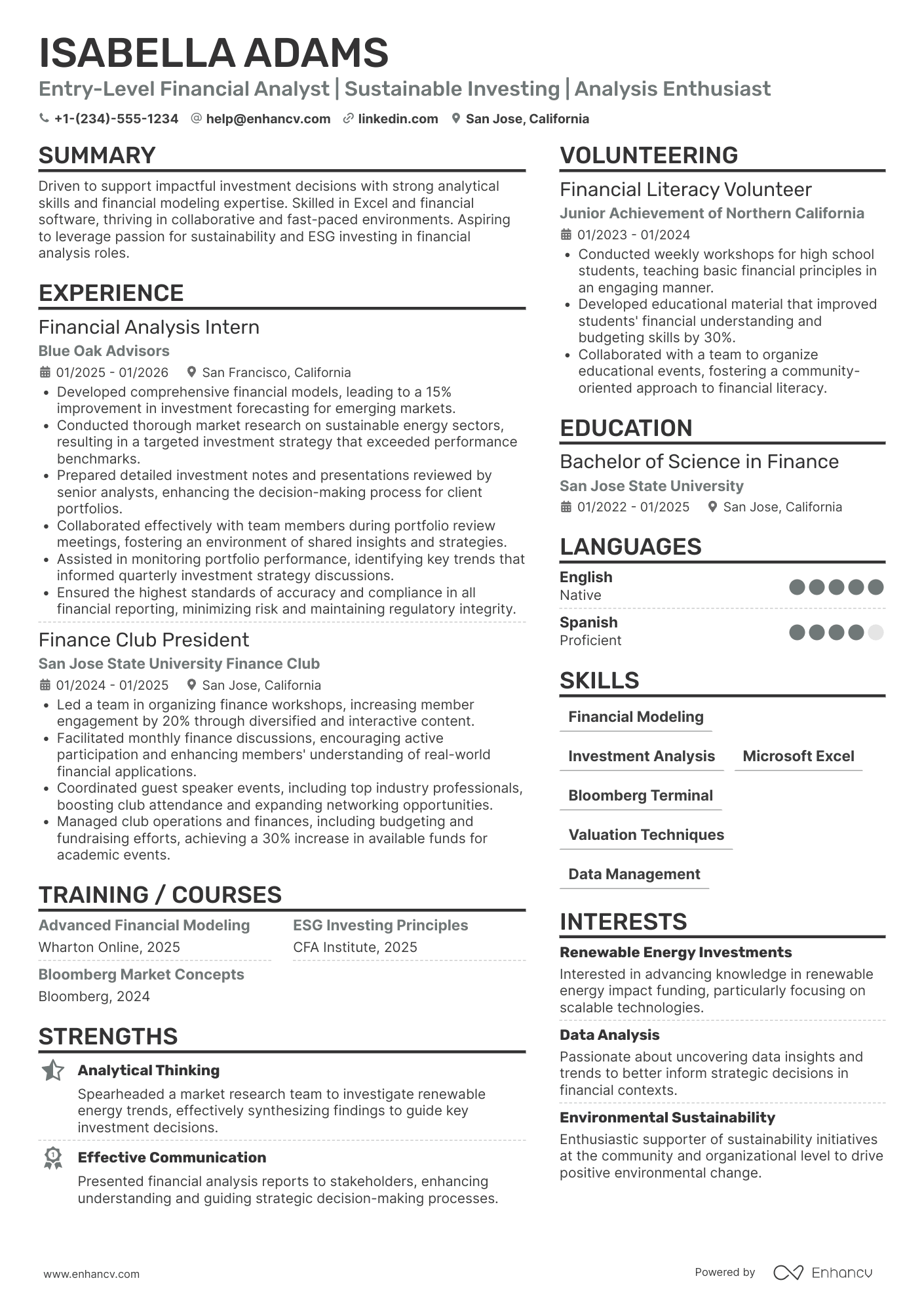 Entry Level Financial Analyst Resume Example