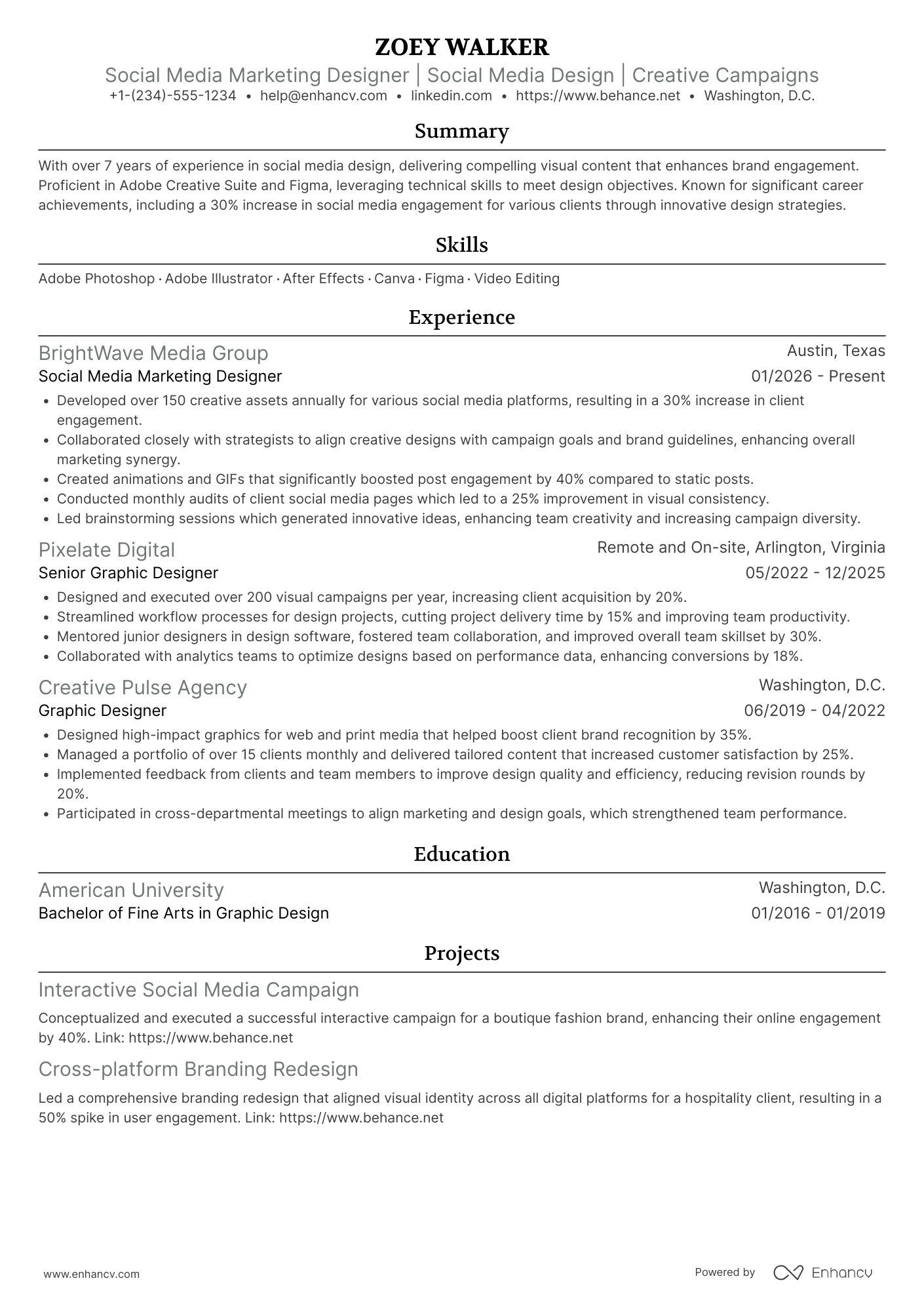Social Media Marketing Designer Resume Example