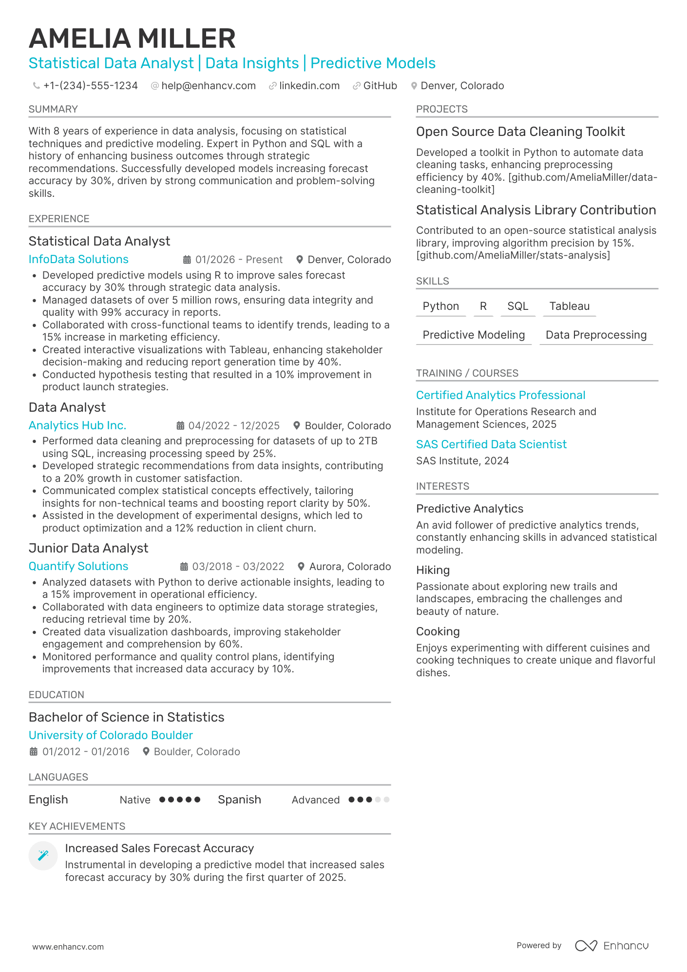 Statistical Data Analyst Resume Example