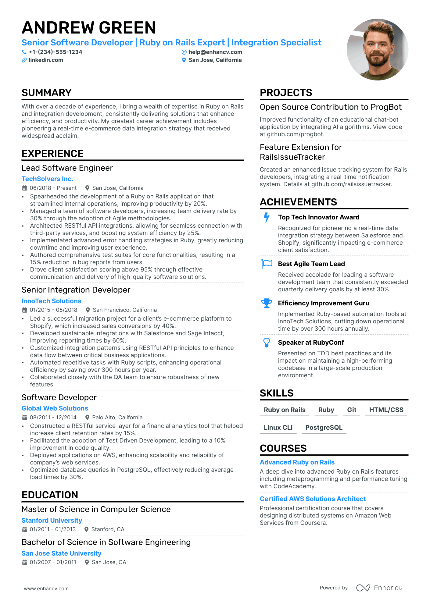 Ruby On Rails Developer Resume Example