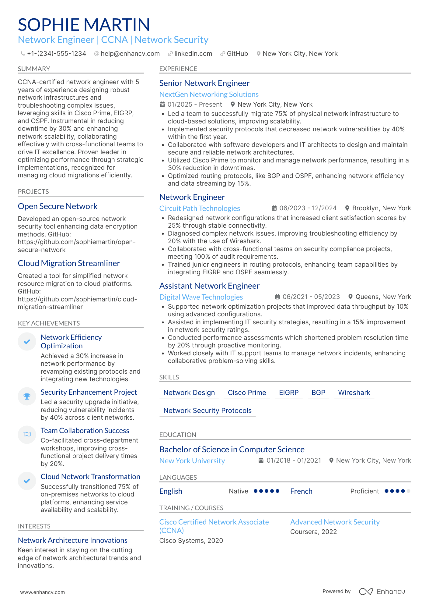 CCNA Network Engineer Resume Example