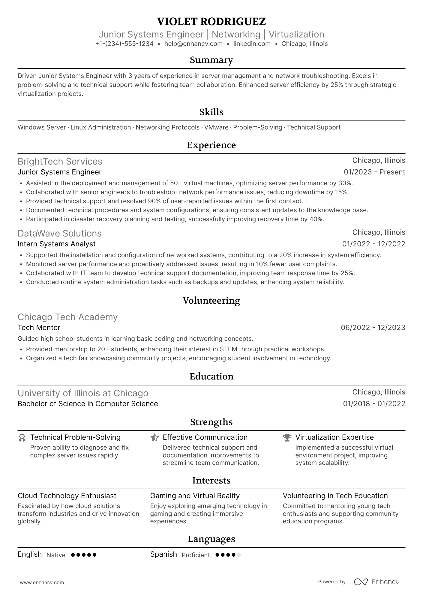 Junior Systems Engineer Resume Example