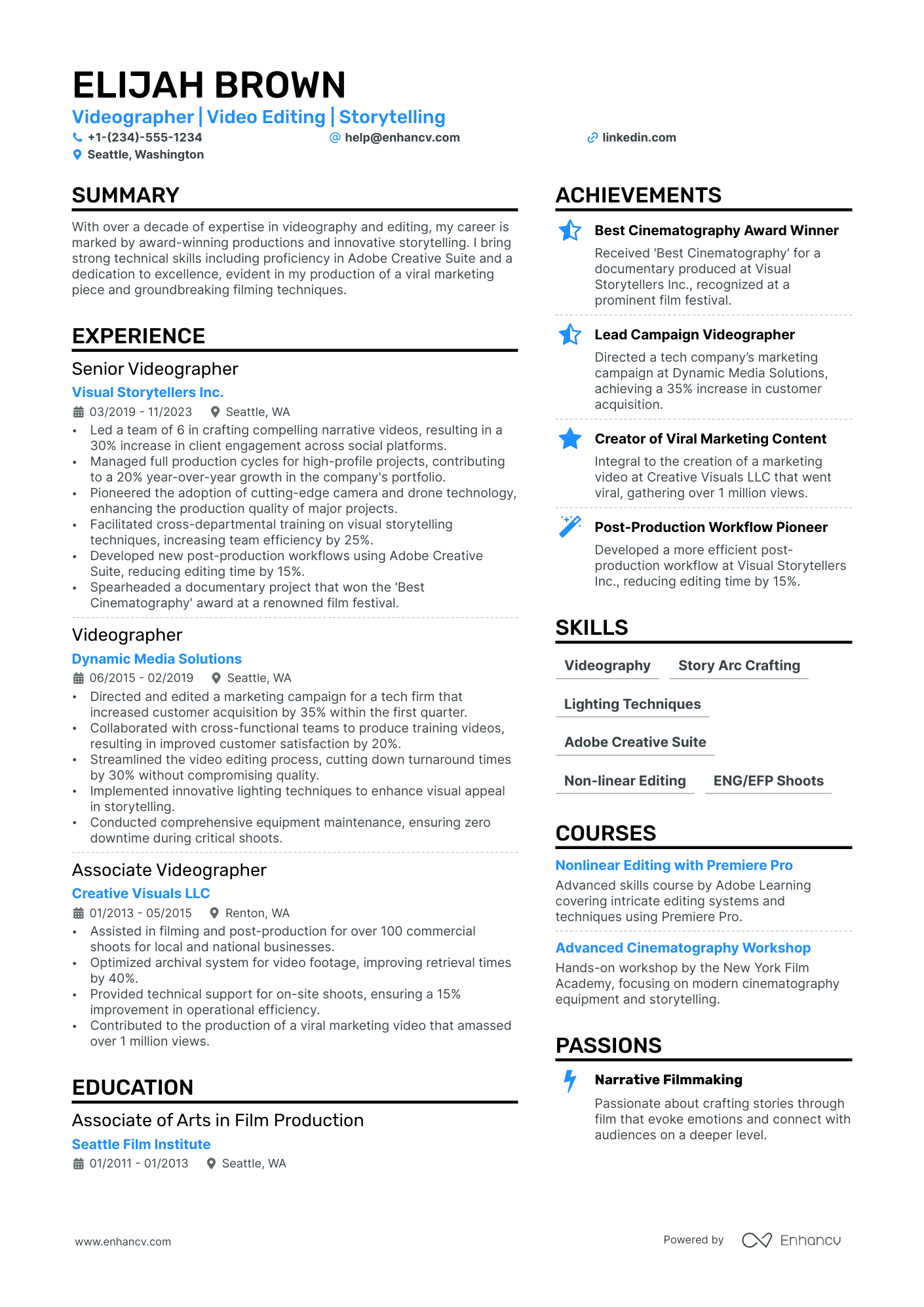 Videographer Resume Example