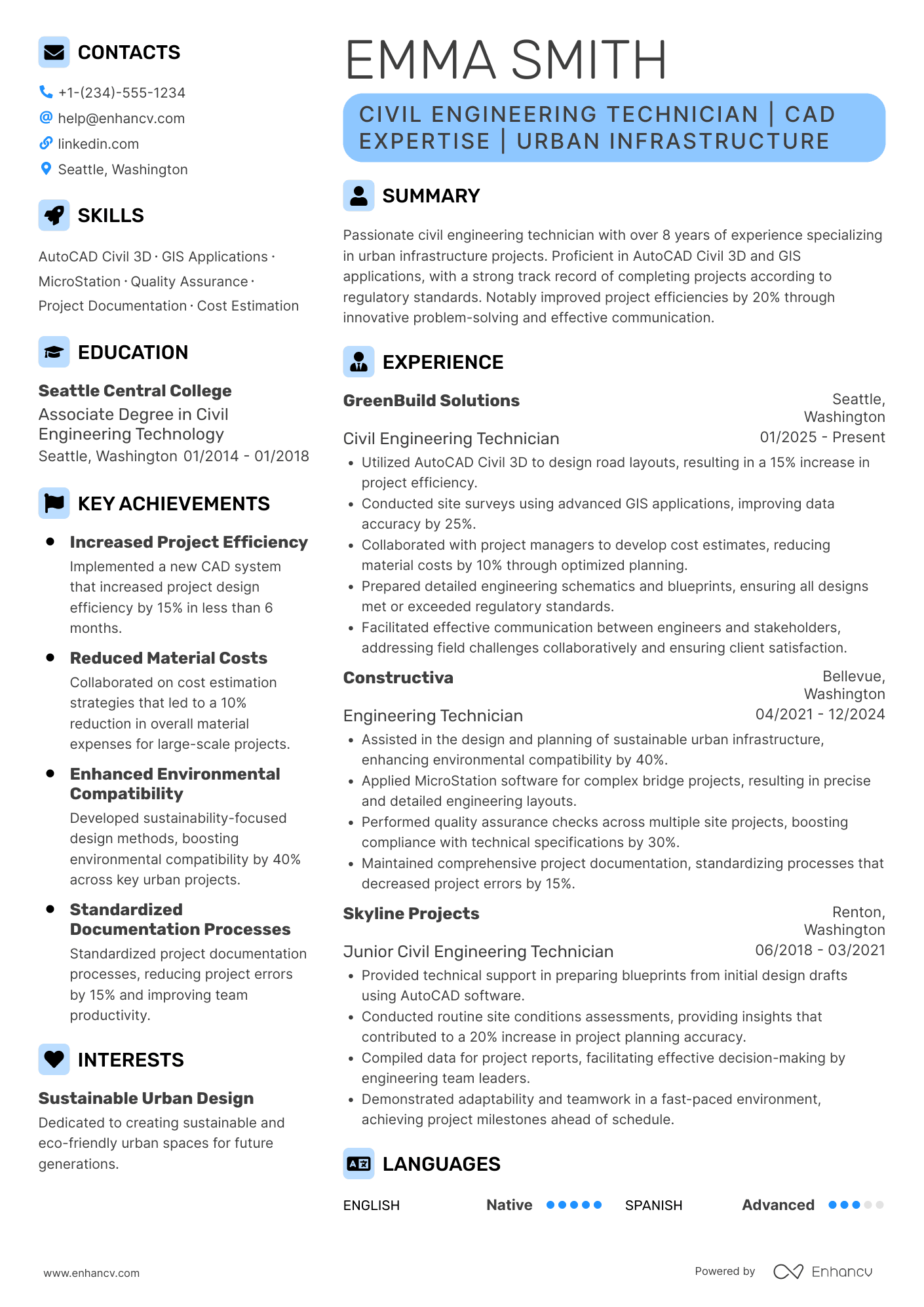 Civil Engineering Technician Resume Example