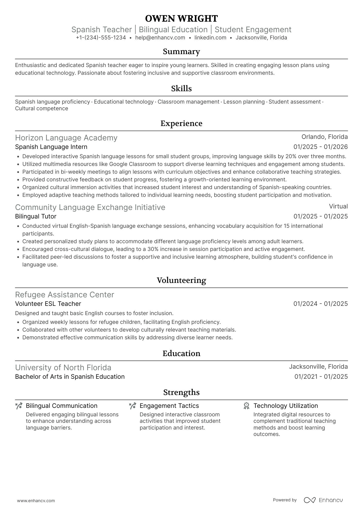 New Spanish Teacher With No Experience Resume Example