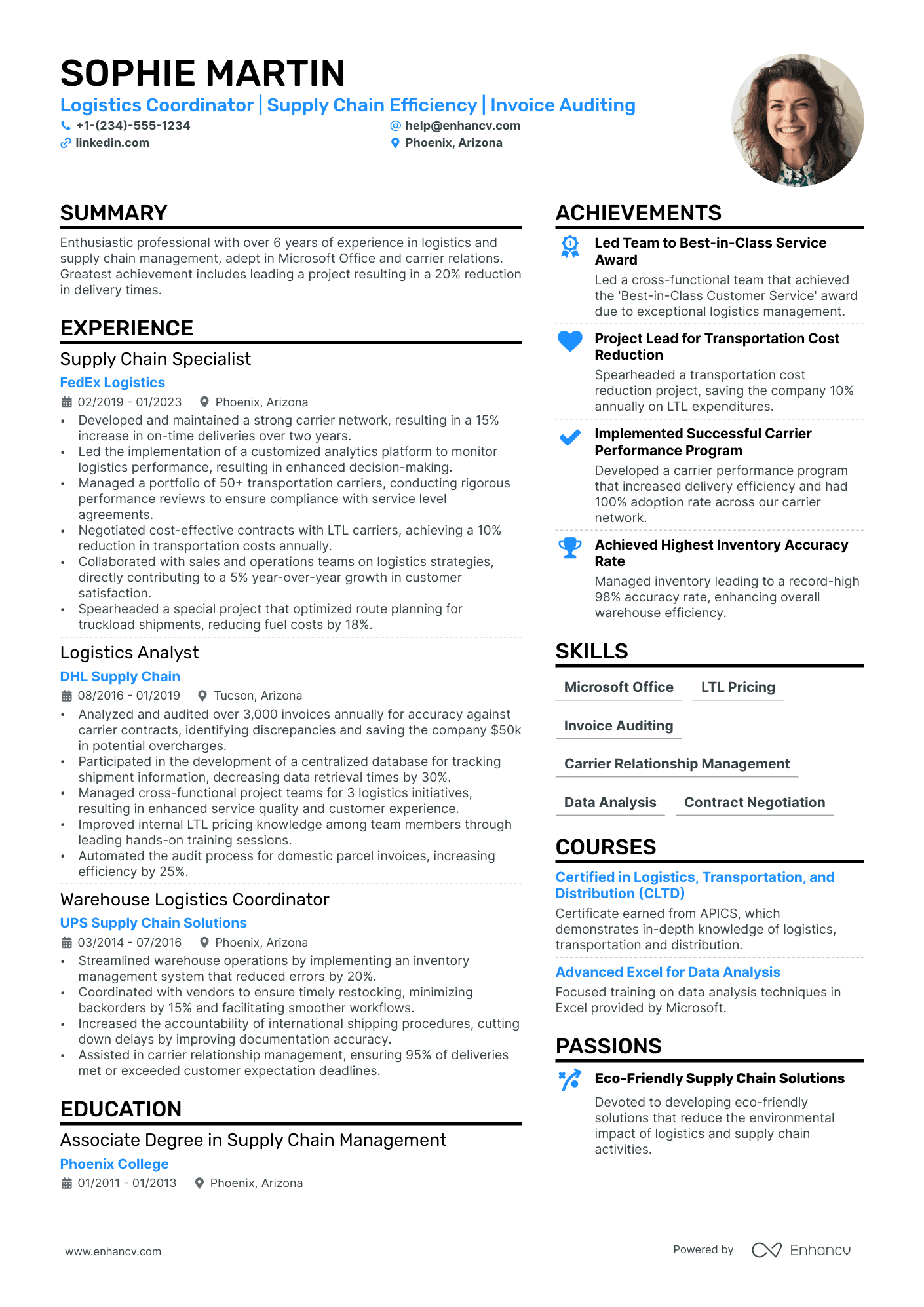 Logistics Coordinator Resume Example