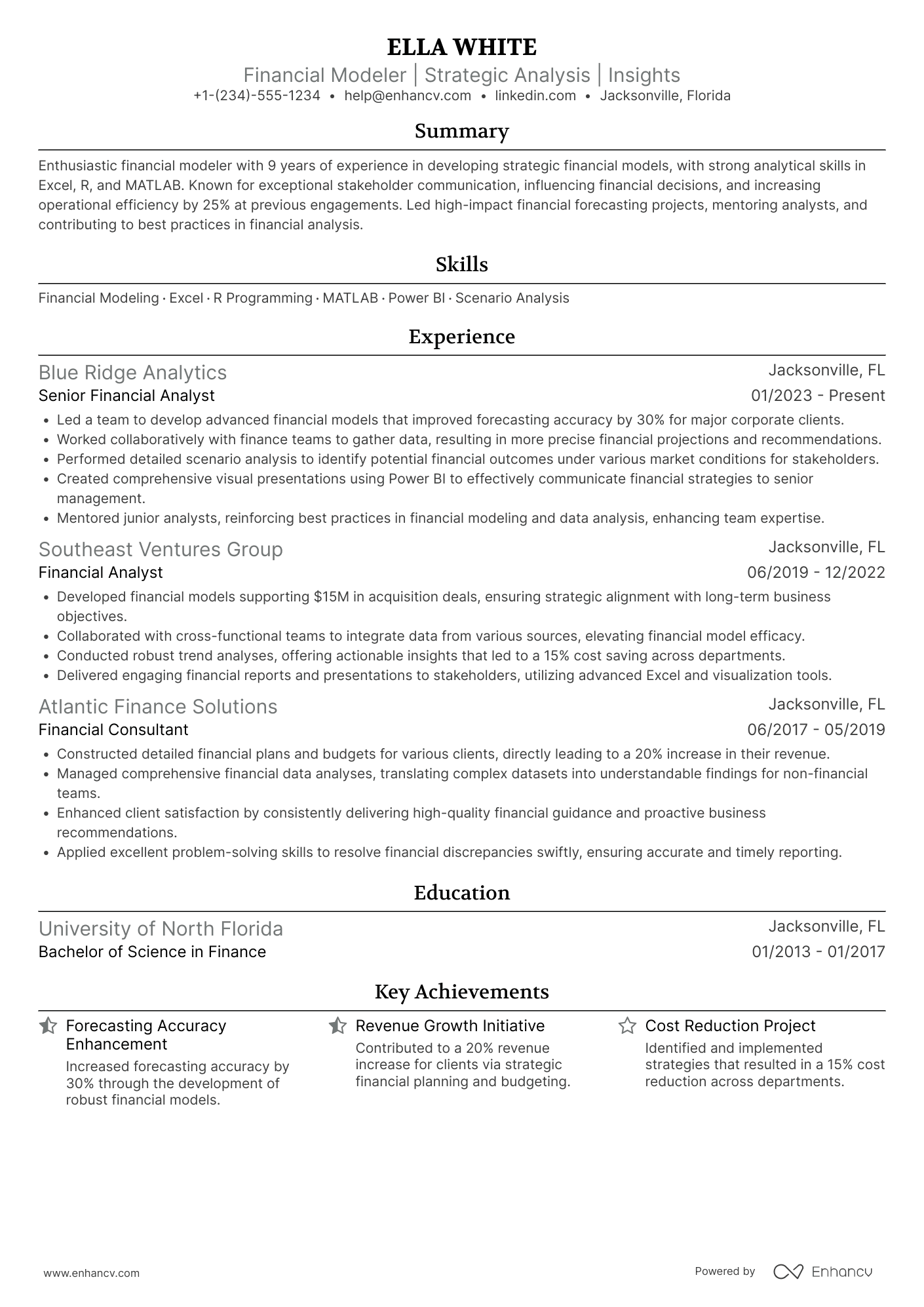 Financial Modeler Resume Example