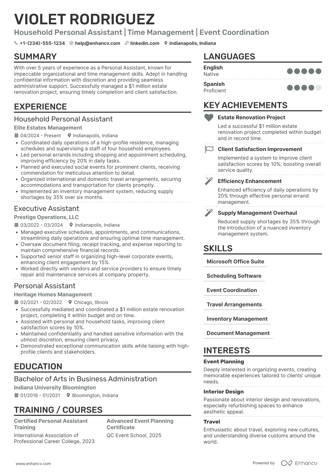 Household Personal Assistant Resume Example