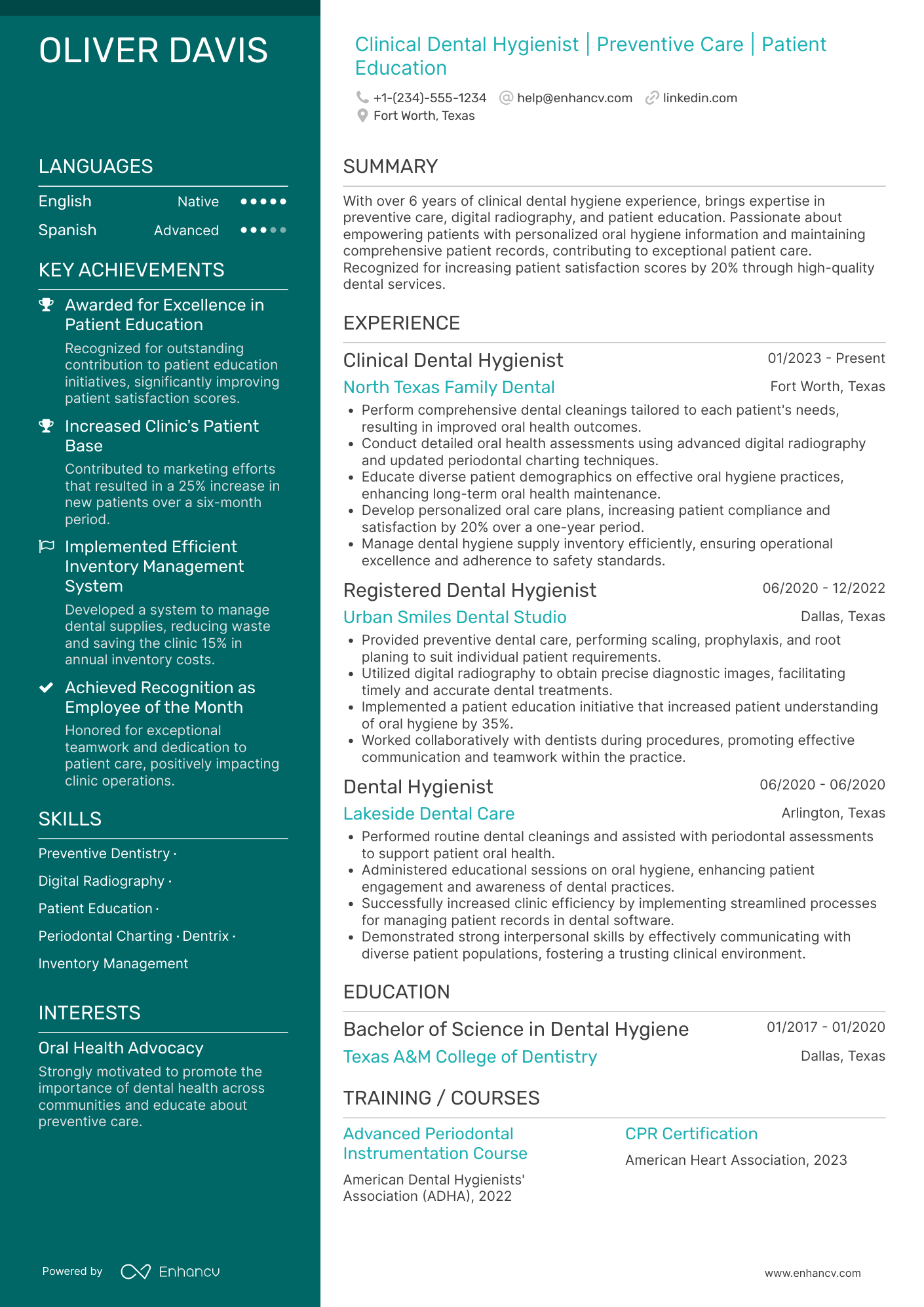 Clinical Dental Hygienist Resume Example