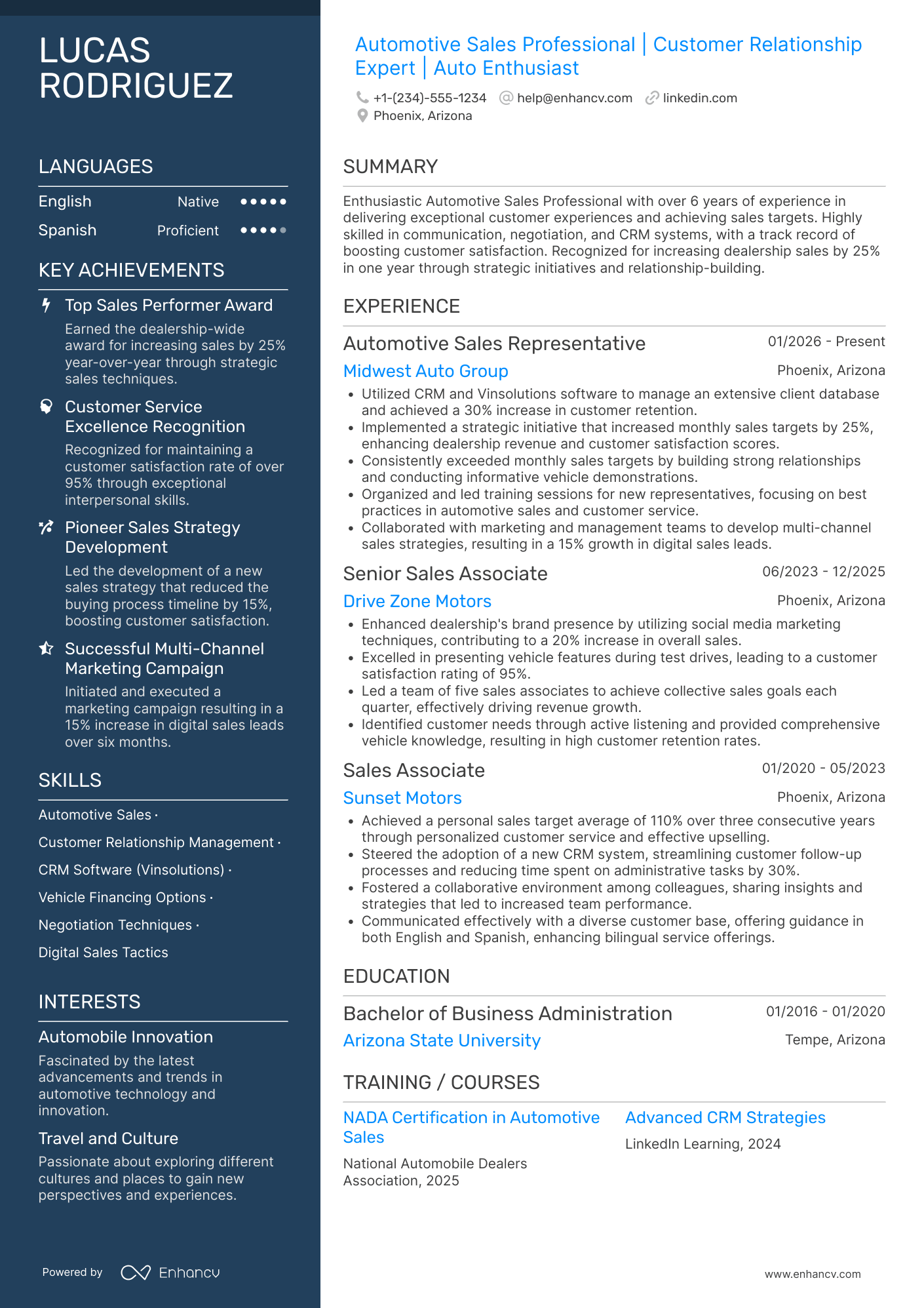 Automotive Sales Representative Resume Example