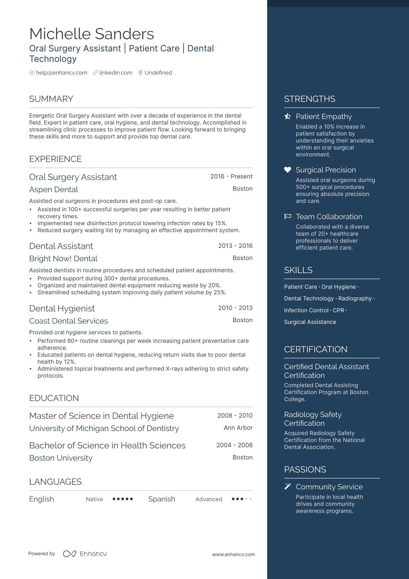 Oral Surgery Assistant Resume Example