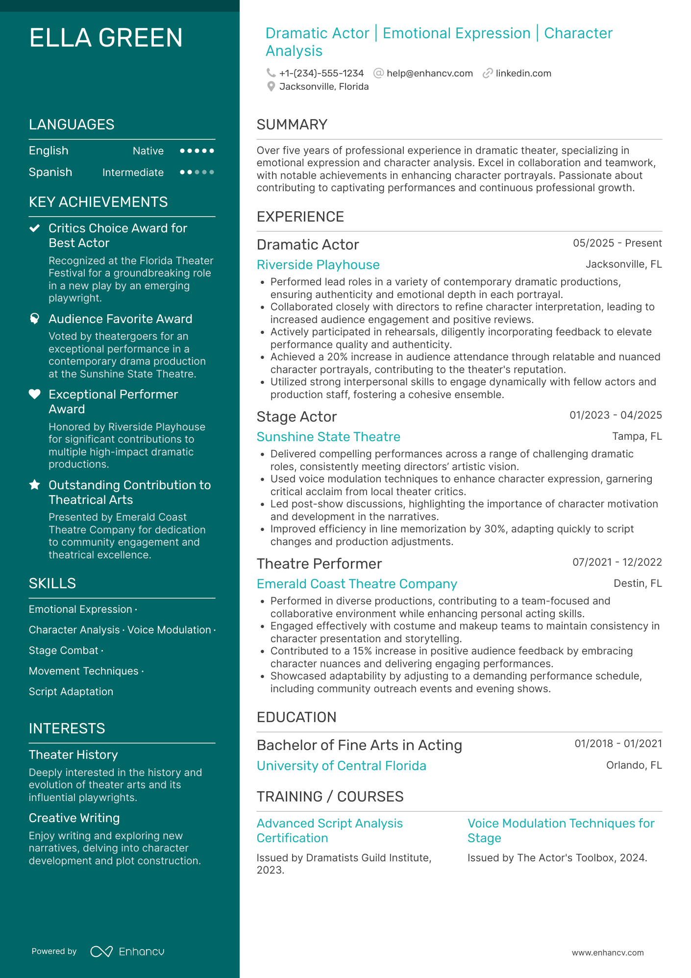 Dramatic Actor Resume Example