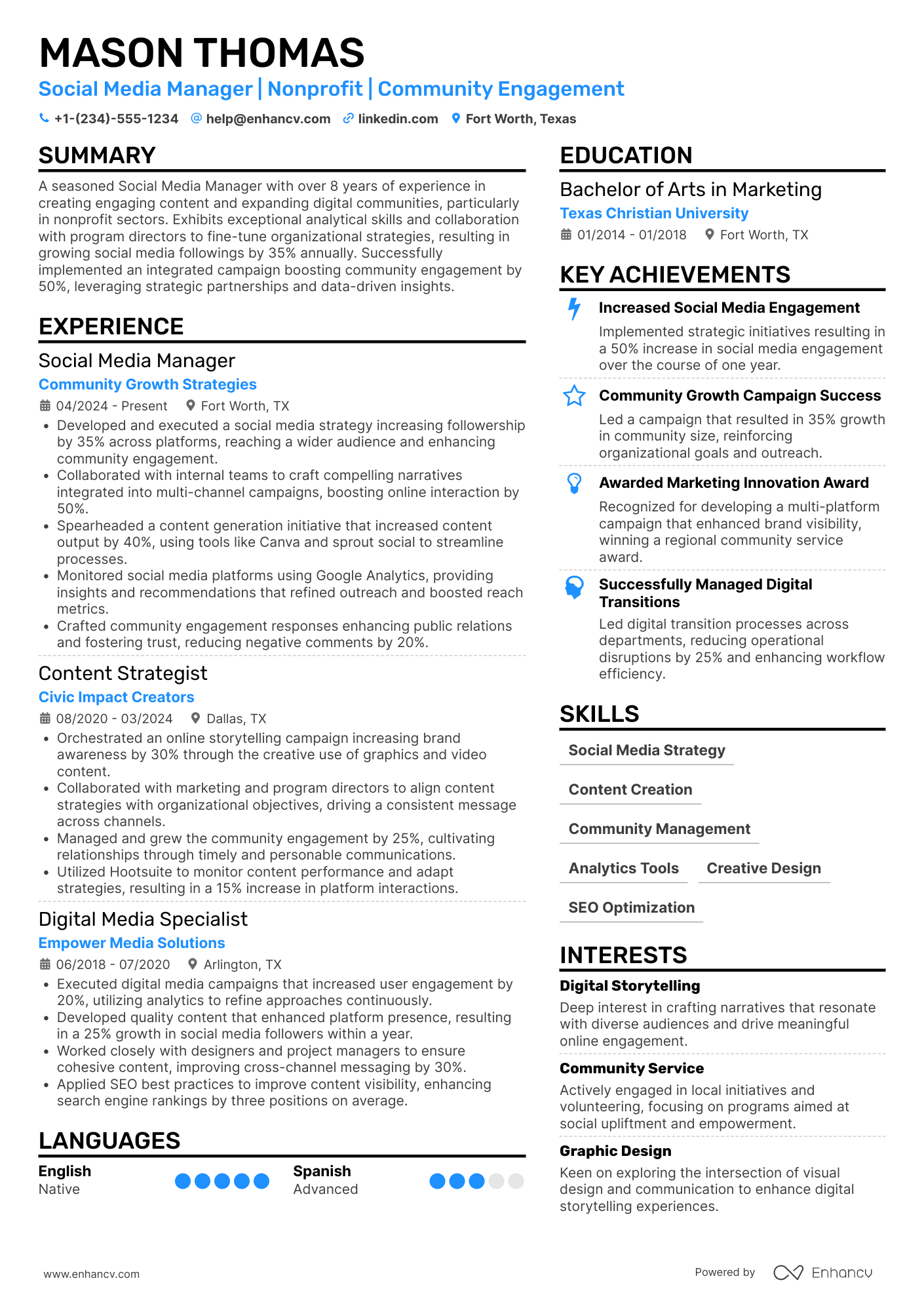 Non Profit Social Media Manager Resume Example