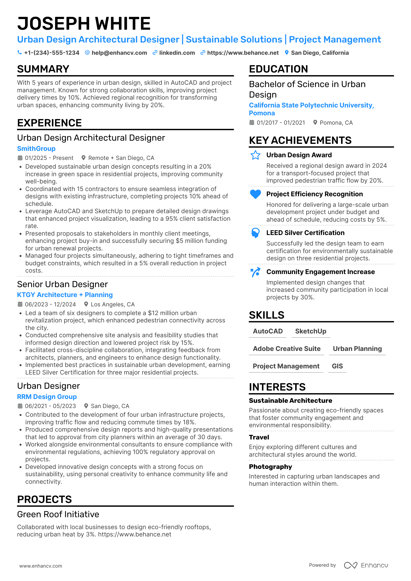 Urban Design Architectural Designer Resume Example