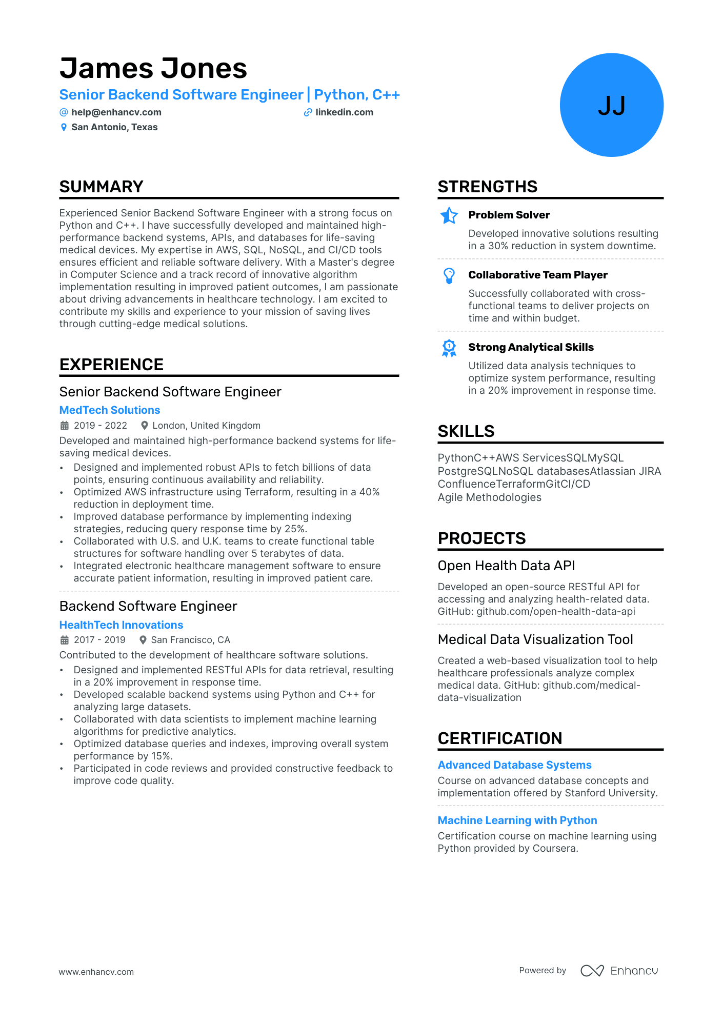 Senior Data Engineer Resume Example