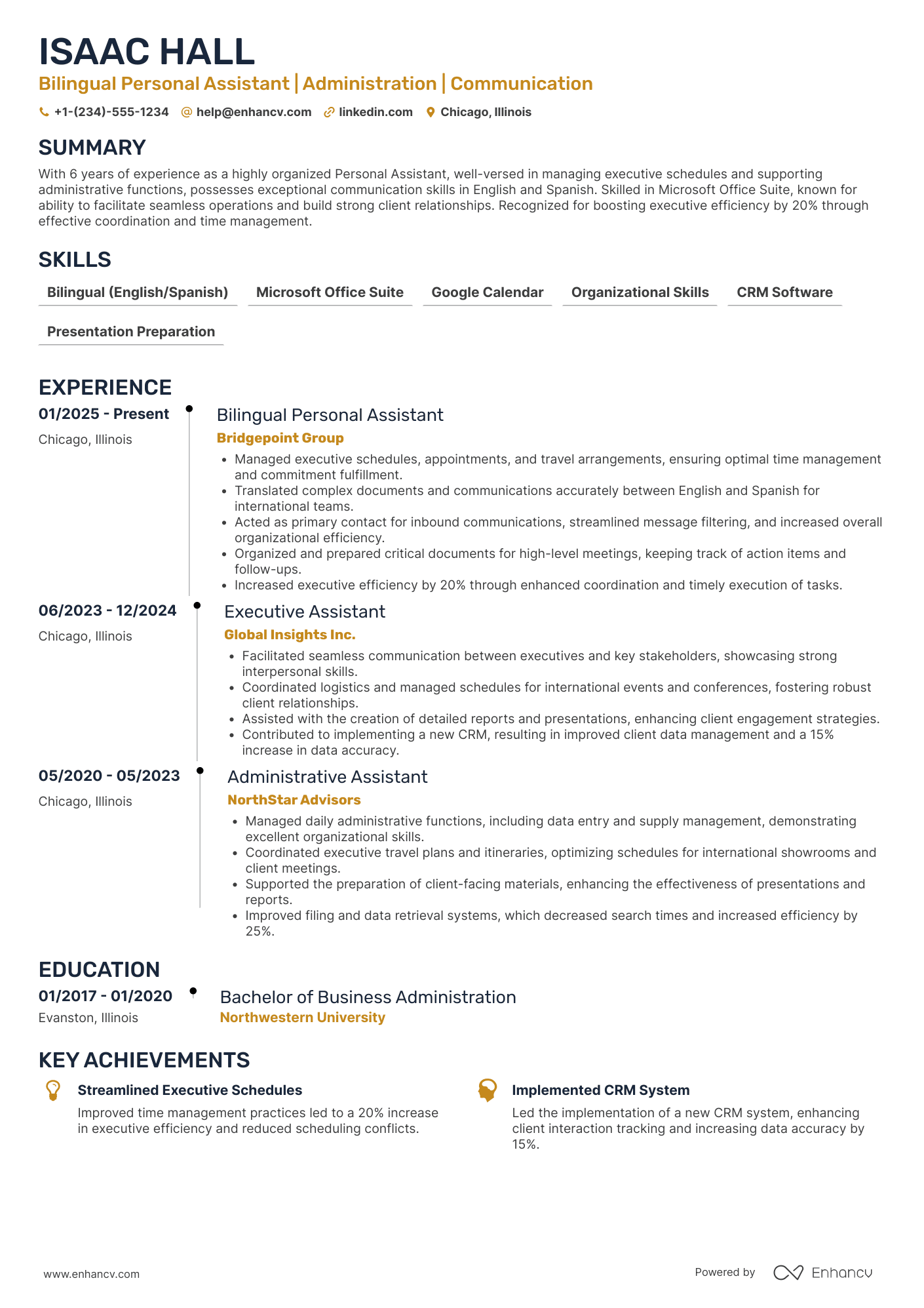 Bilingual Personal Assistant Resume Example