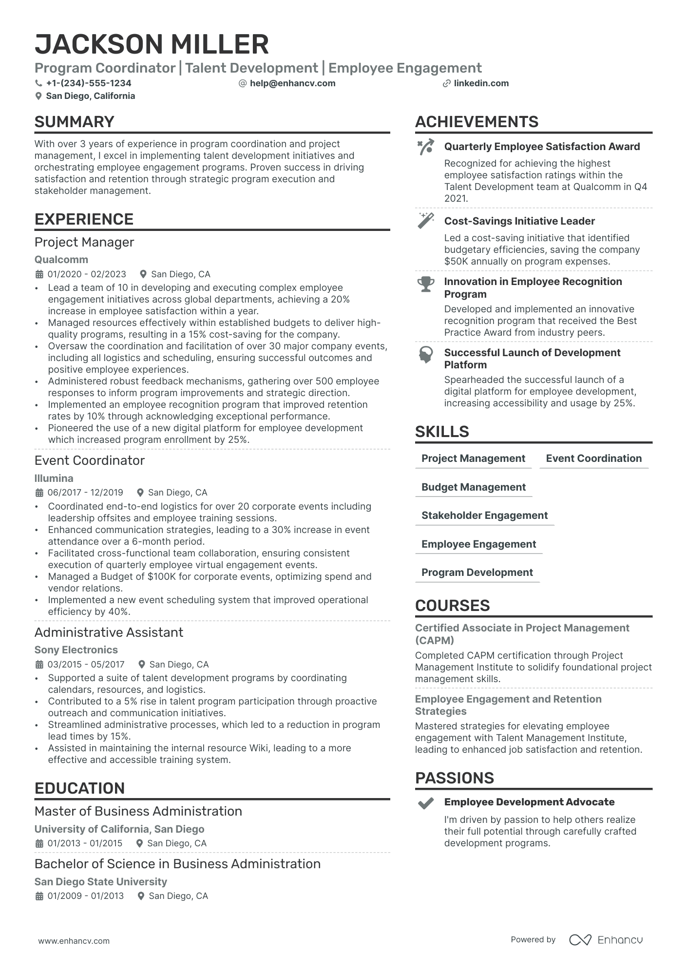 Program Coordinator Resume Example