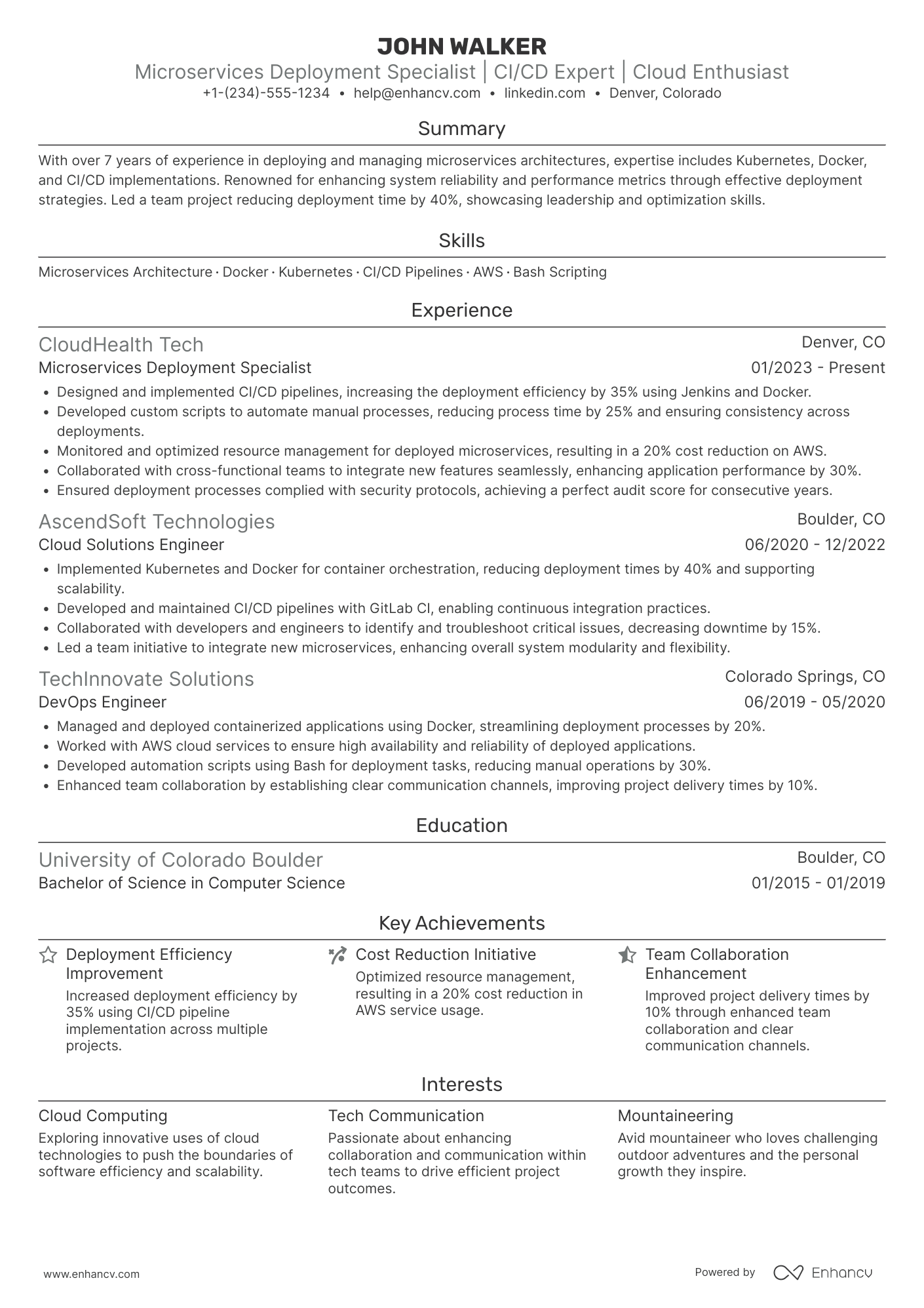 Microservices Deployment Specialist Resume Example