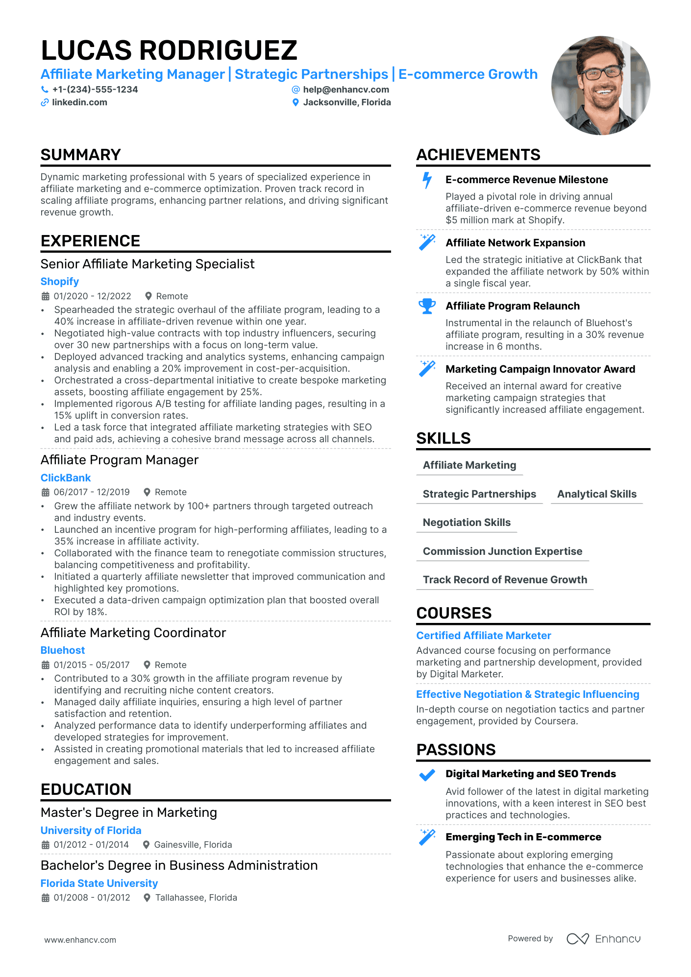 Affiliate Marketing Manager Resume Example