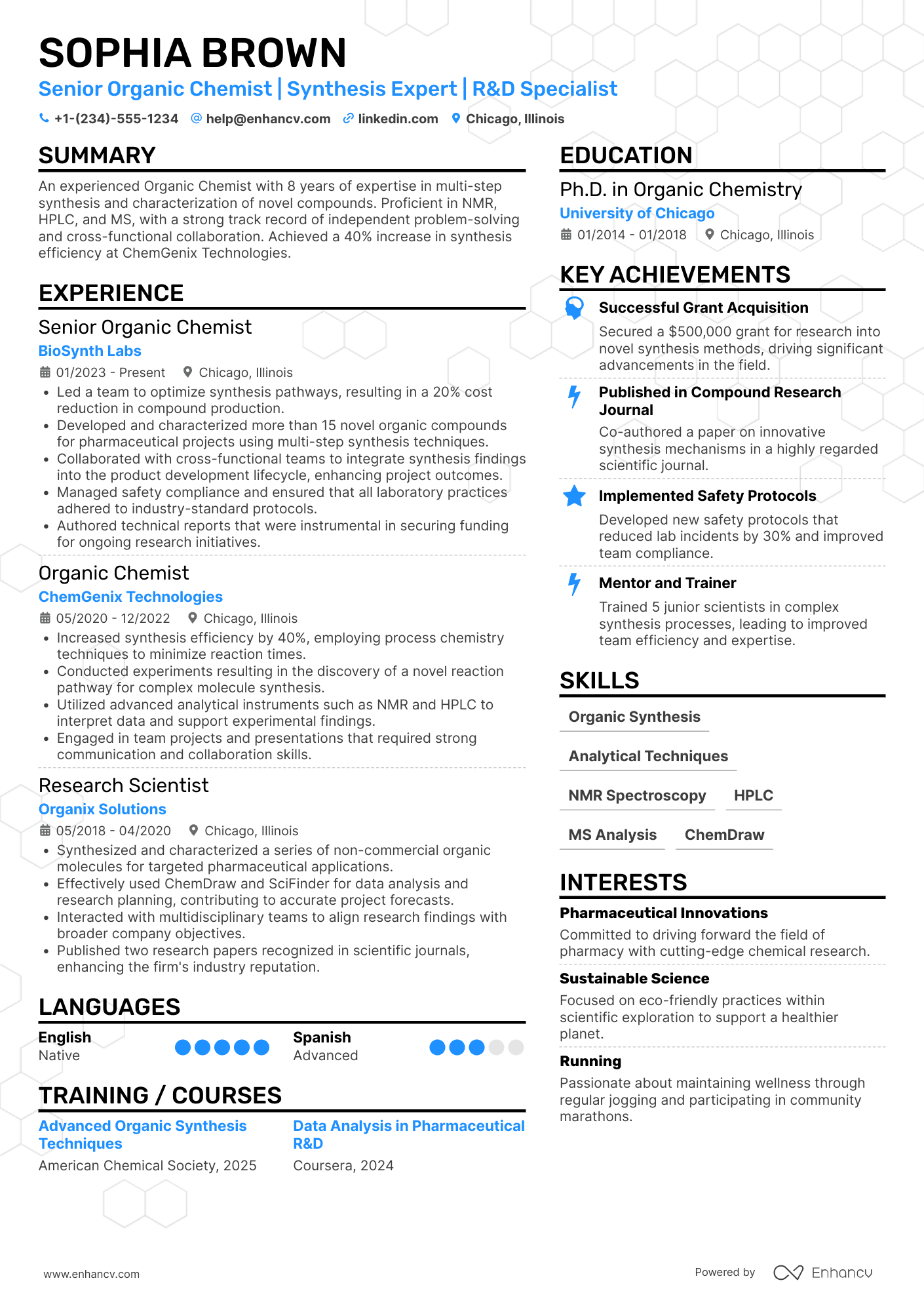Organic Chemist Resume Example