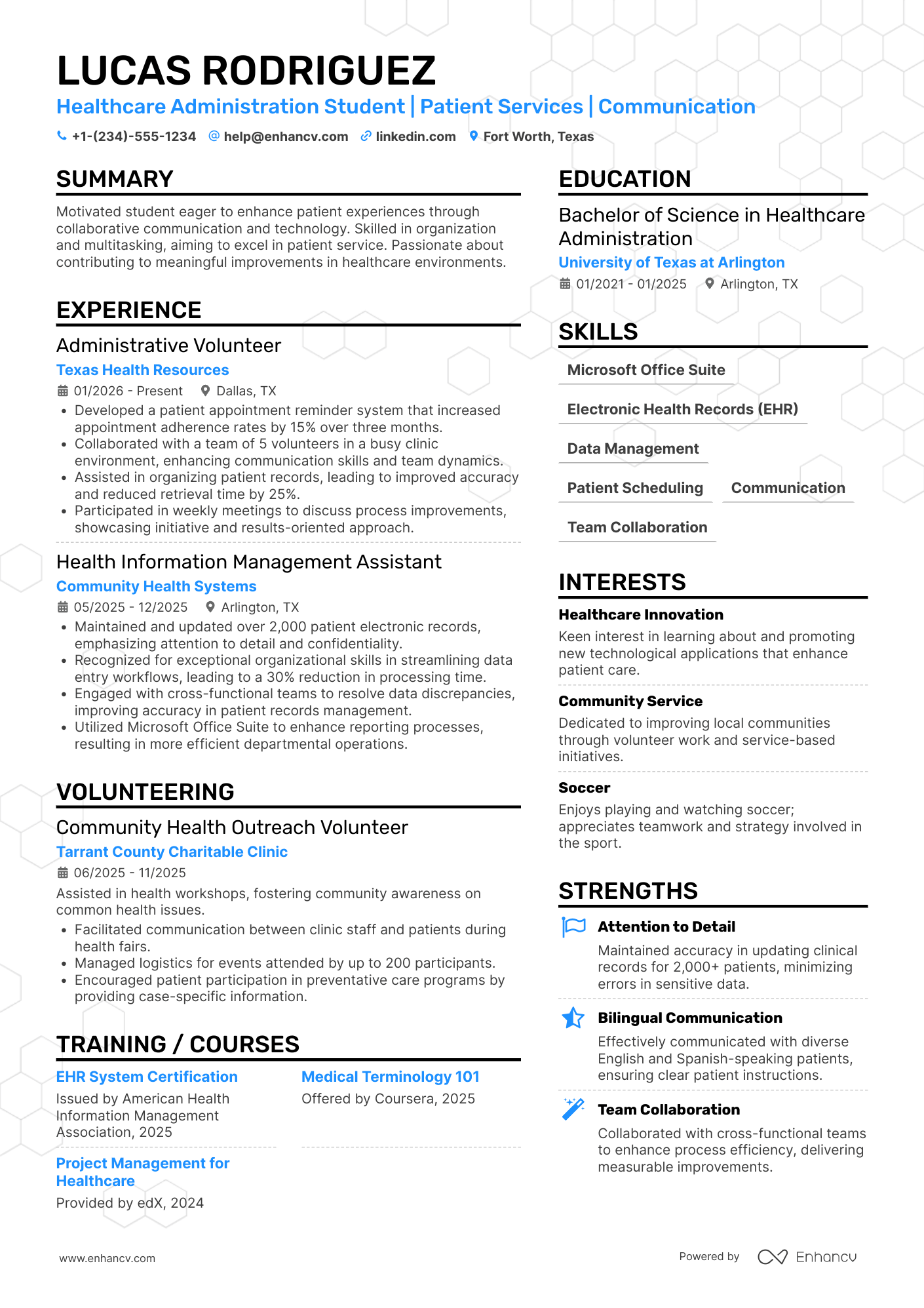 Patient Service Representative Intern Resume Example