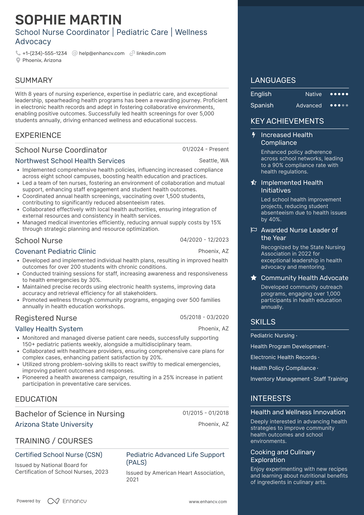 School Nurse Coordinator Resume Example