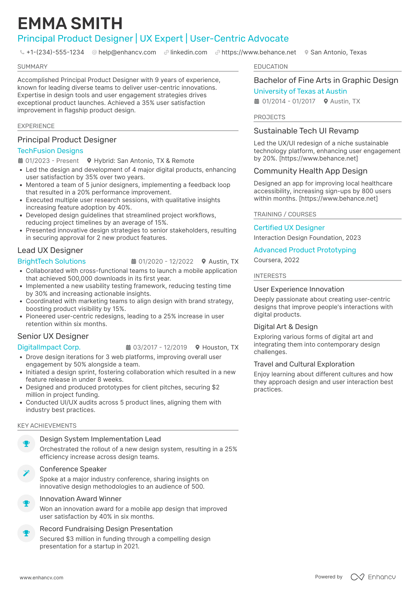 Principal Product Designer Resume Example