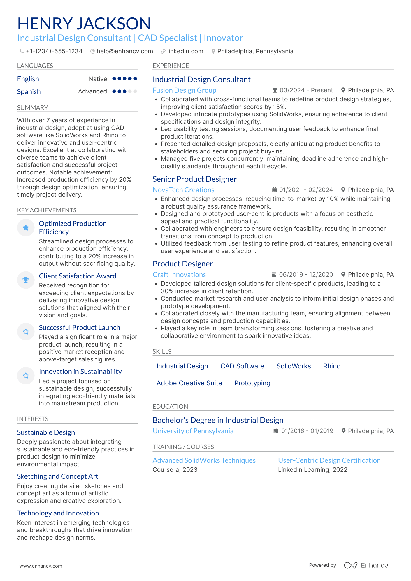 Industrial Design Consultant Resume Example